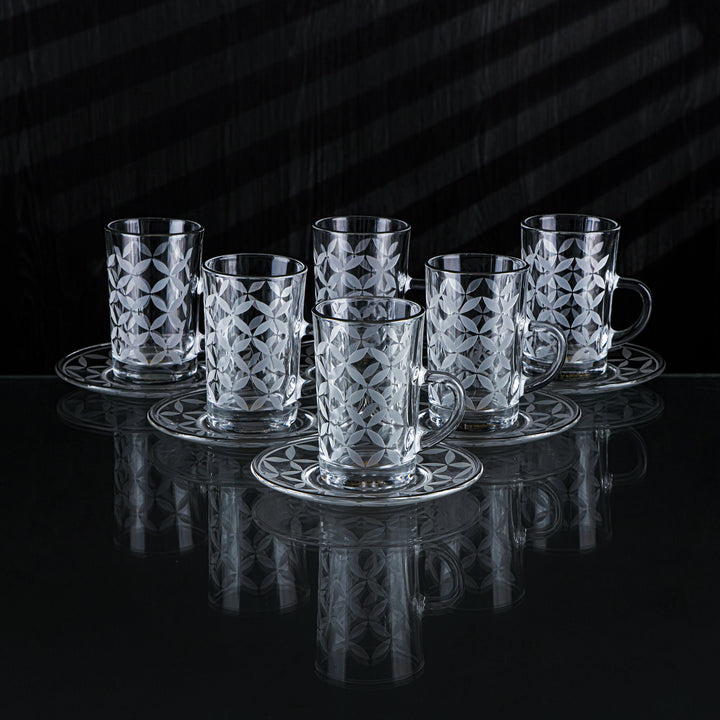 Almarjan 18 Pieces Crave Collection Glass Tea & Coffee Set With Silver Rim - GLS2630045