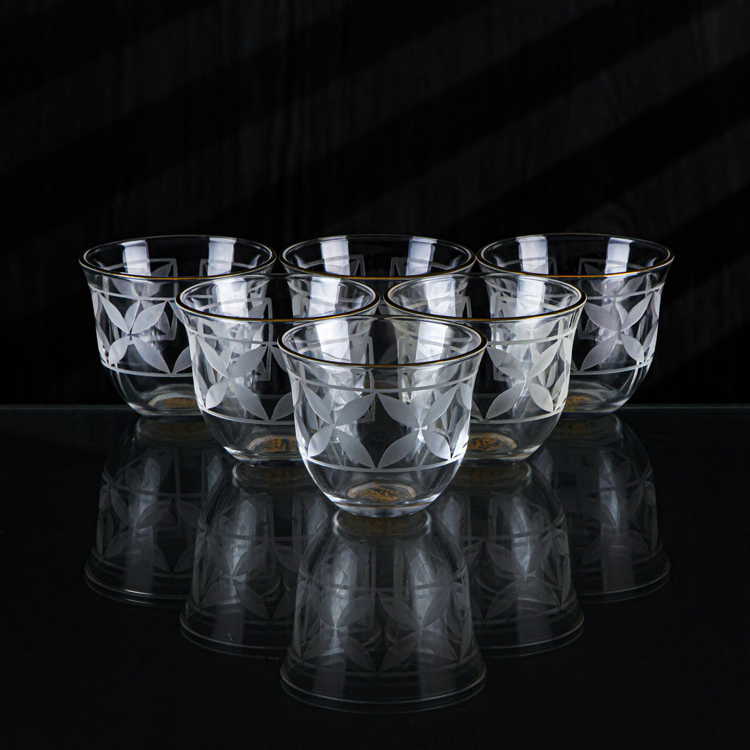 Almarjan 6 Pieces Crave Collection Glass Cawa Cup With Golden Rim - GLS2630046