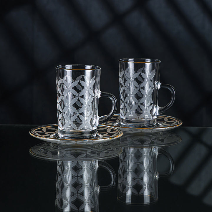 Almarjan 6 Pieces Crave Collection Glass Tea Cup With Golden Rim - GLS2630047