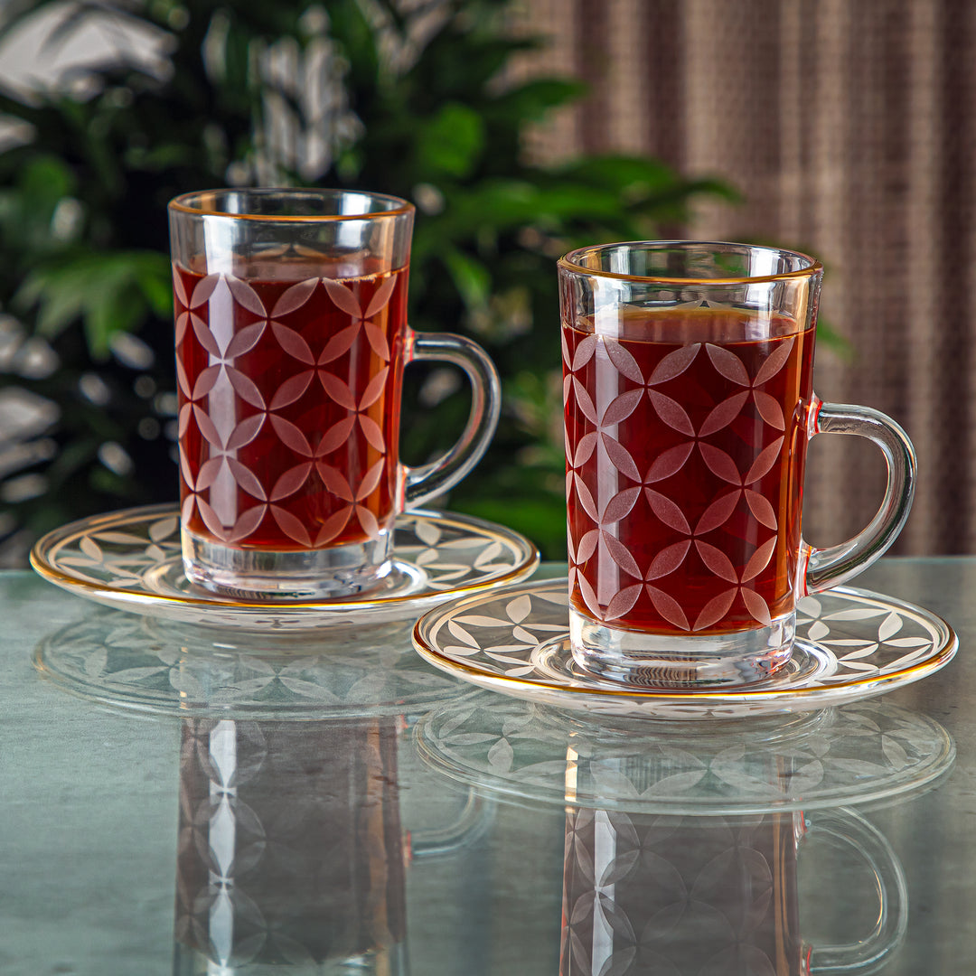 Almarjan 6 Pieces Crave Collection Glass Tea Cup With Golden Rim - GLS2630047