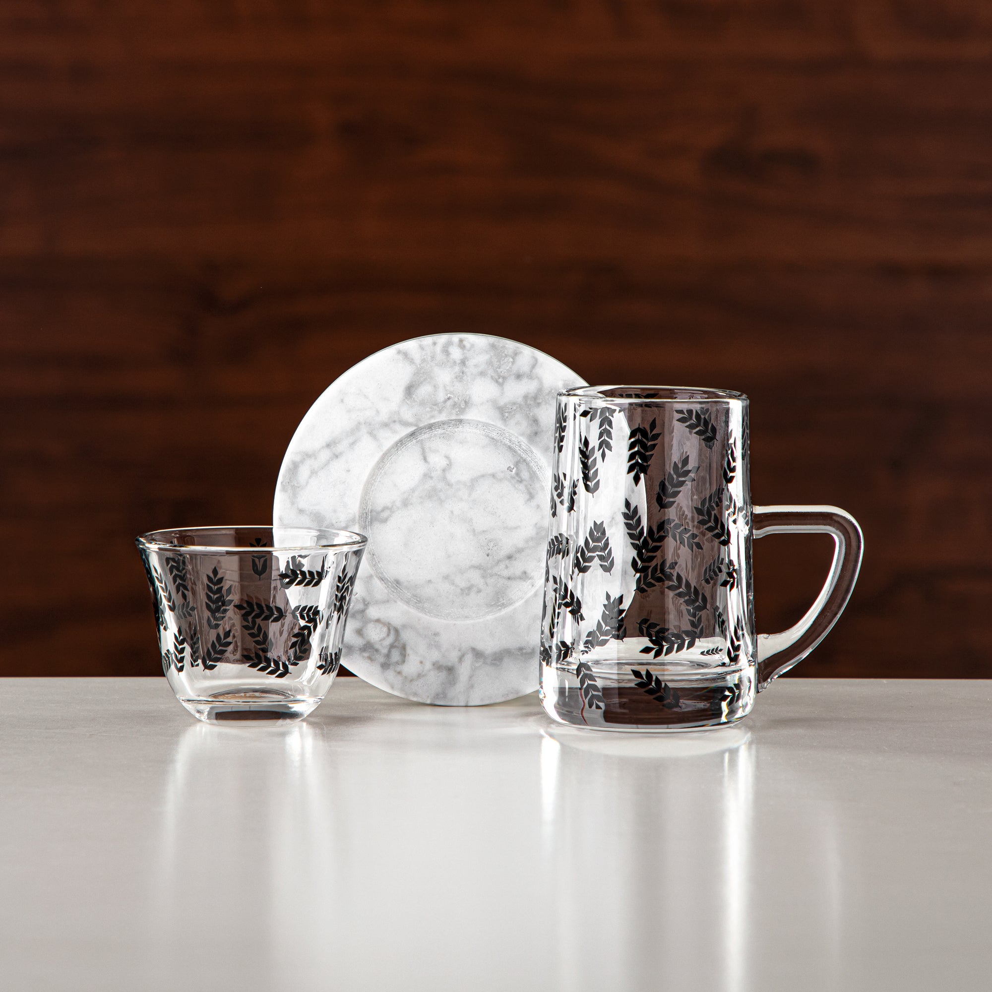 Almarjan Tea & Coffee Set 18 Pieces, Glass & Marble (GLS2630063) - Modern Serveware