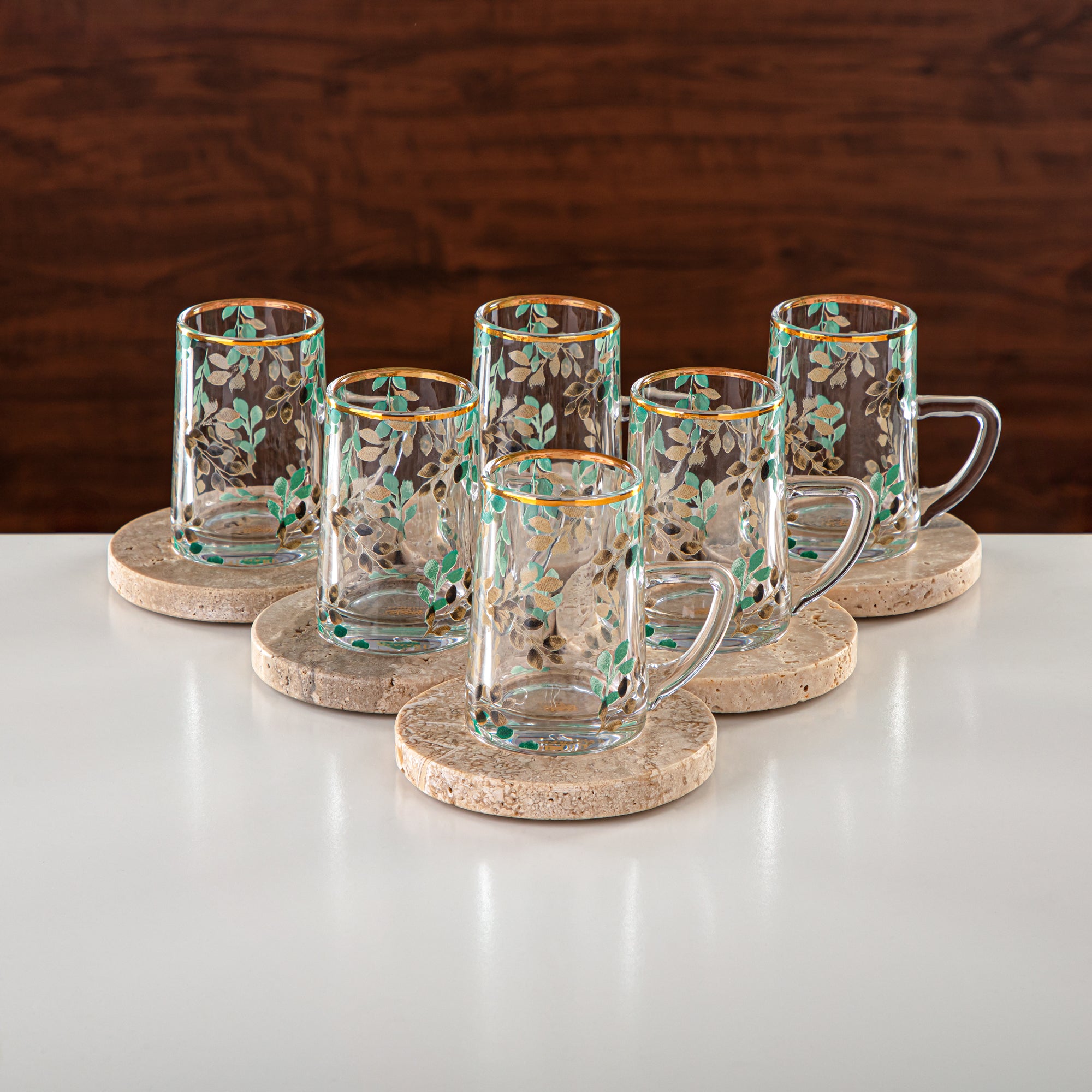 Almarjan Tea & Coffee Set 18 Pieces, Glass & Travertine (GLS2630068) - Modern Serveware