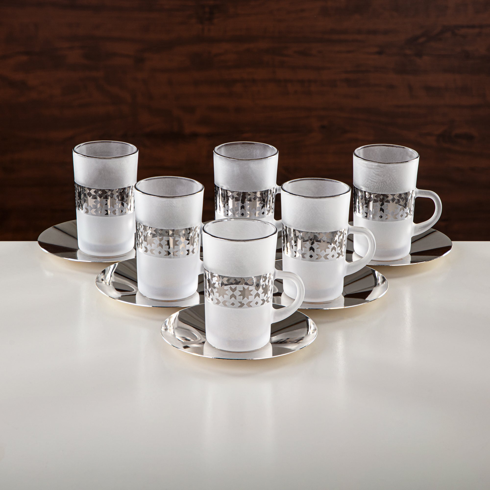 Almarjan Tea & Coffee Set 18 Pieces, Glass, Frost & Silver (GLS2630070) - Chich Serveware