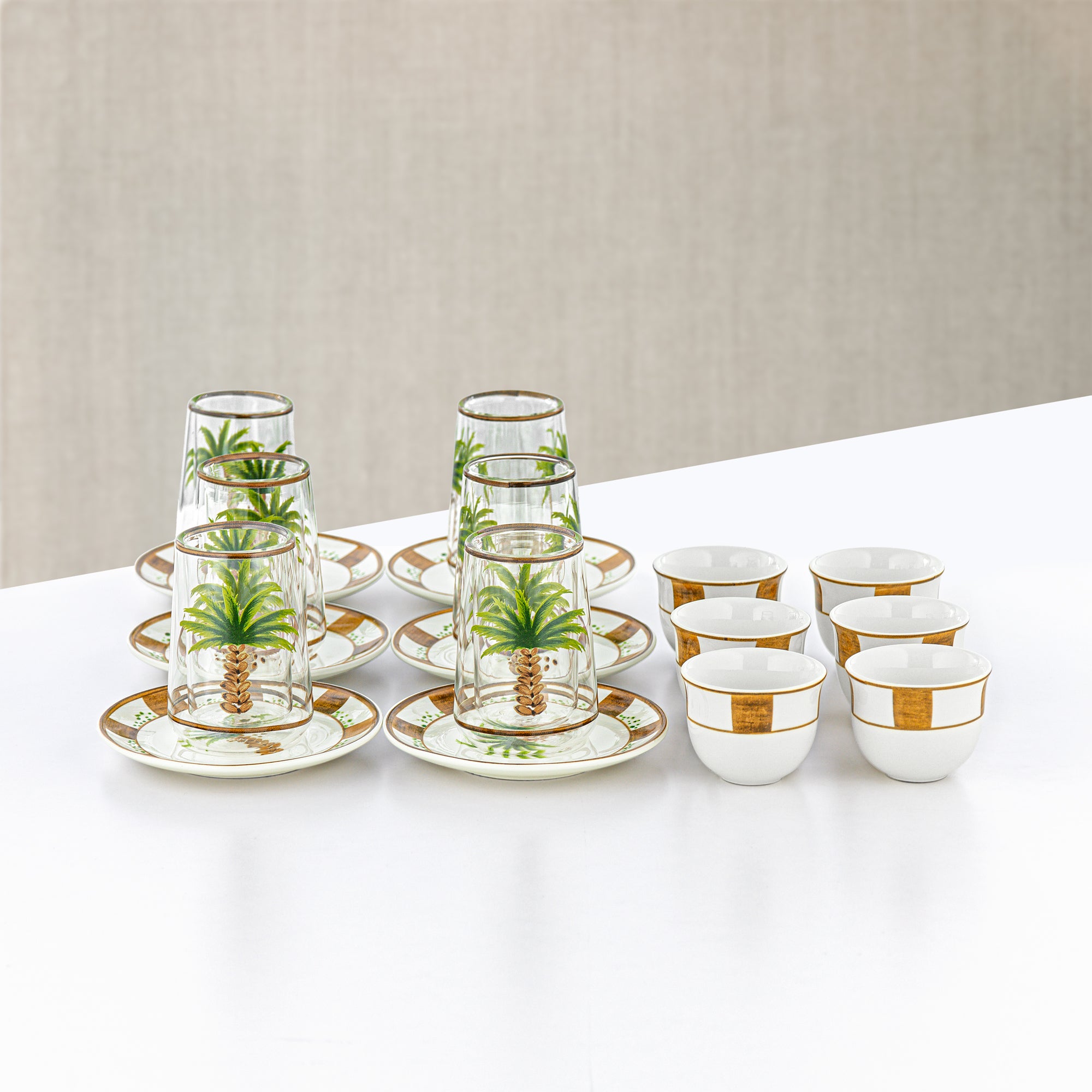 Almarjan Tea & Arabic Coffee Set 18 Pieces Glass & Porcelain