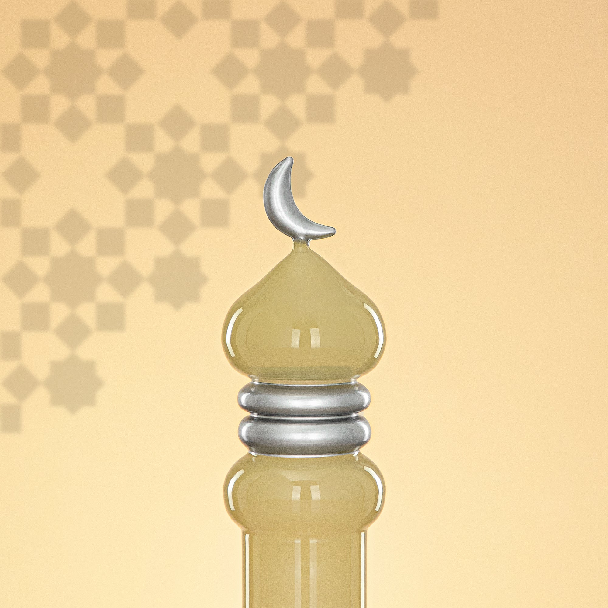 Almarjan Minaret Table Decoration 24cm x 8cm Ivory with Silver Lines & Crescent Moon – Noor Al Layali