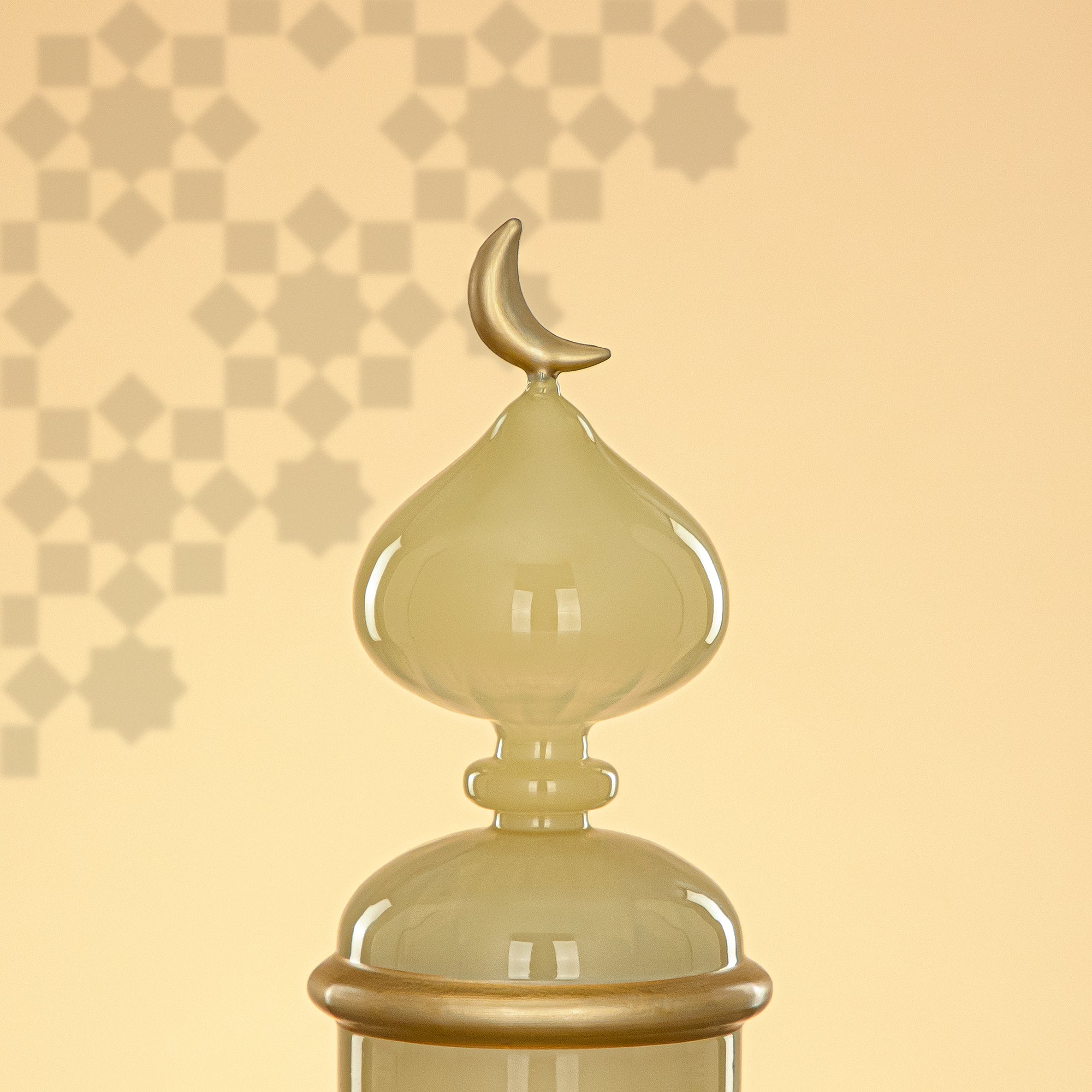 Almarjan Minaret Table Decoration 22cm x 10cm Ivory with Golden Lines & Crescent Moon – Noor Al Layali