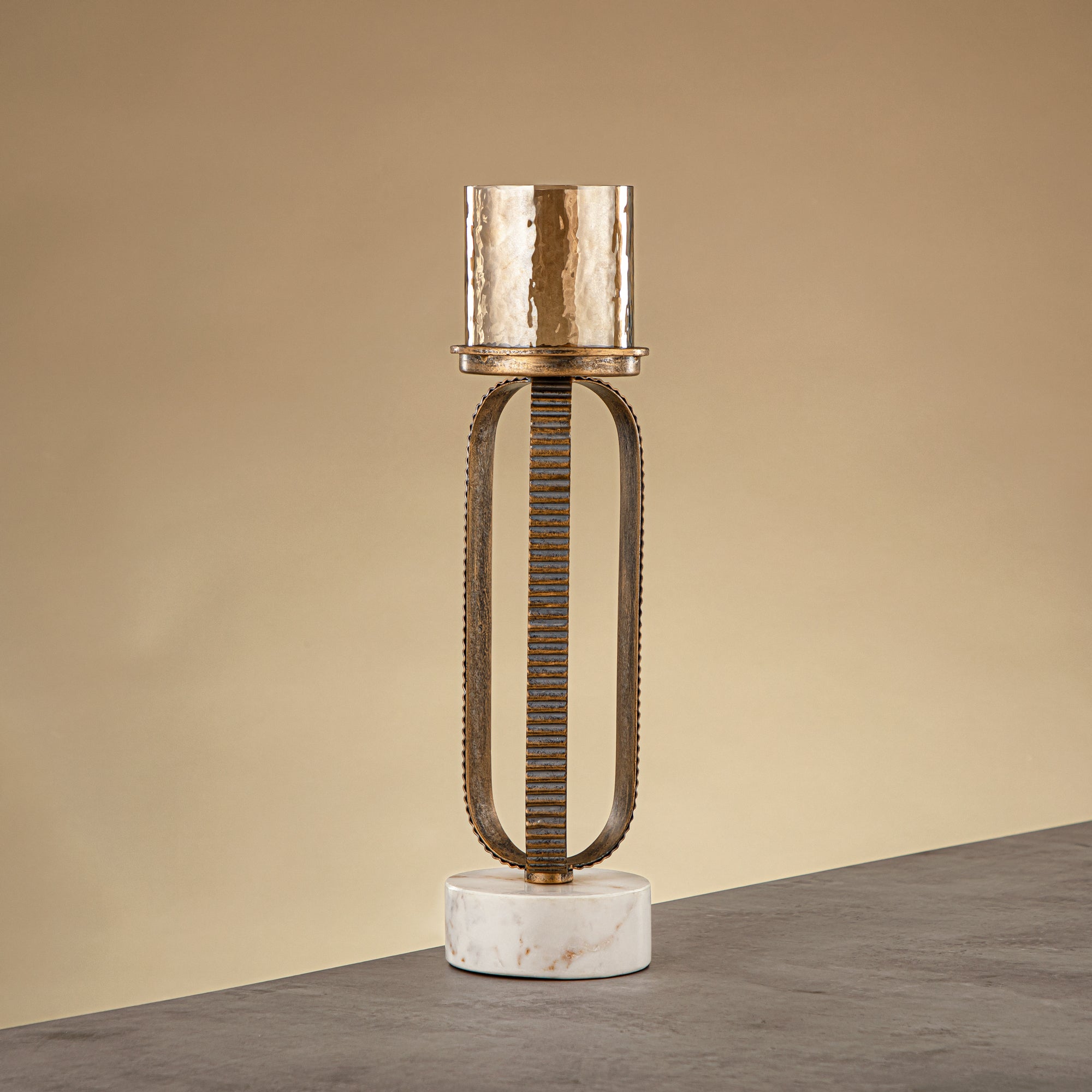 Almarjan Pillar Candle Holder 39cm Champagne Gold