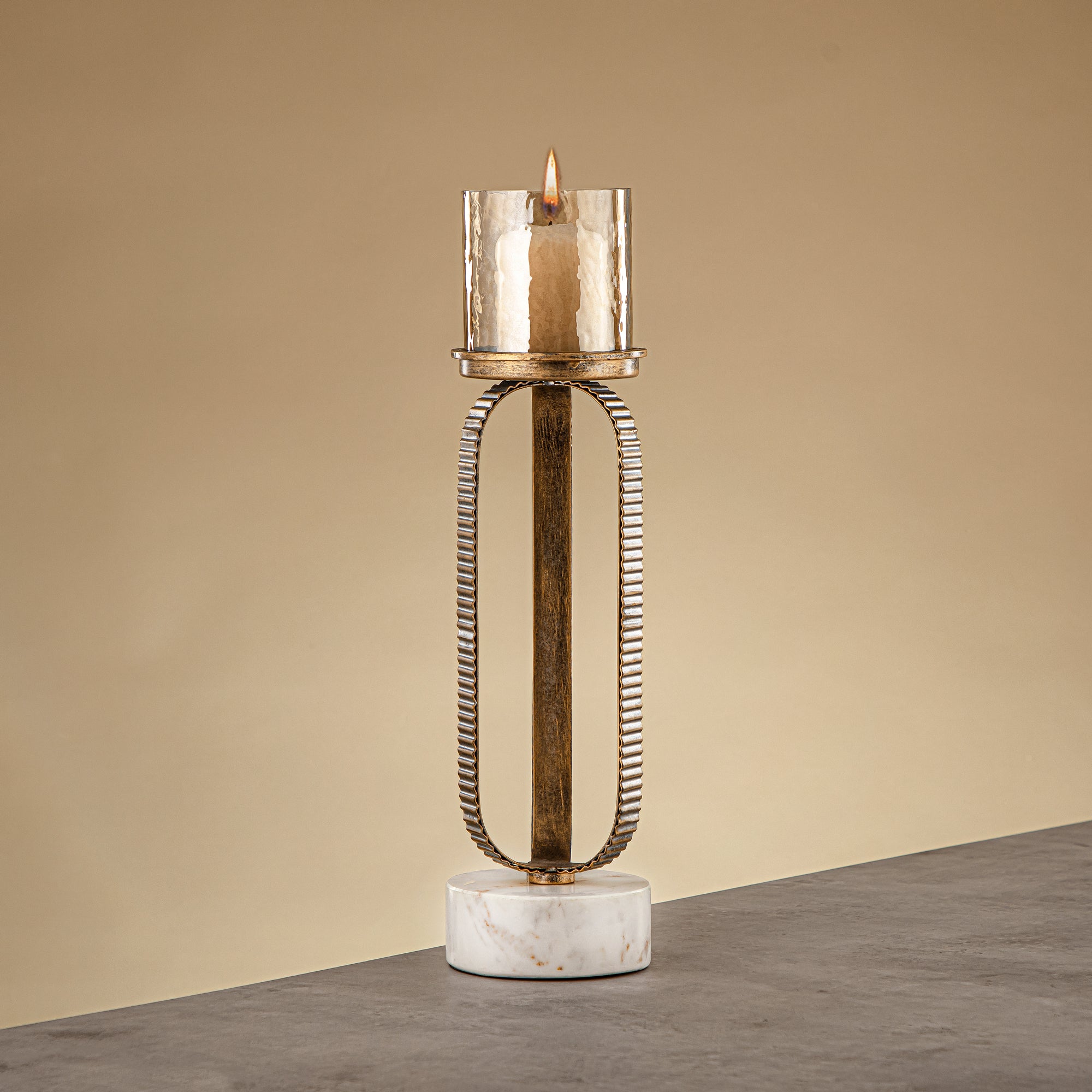 Almarjan Pillar Candle Holder 39cm Champagne Gold