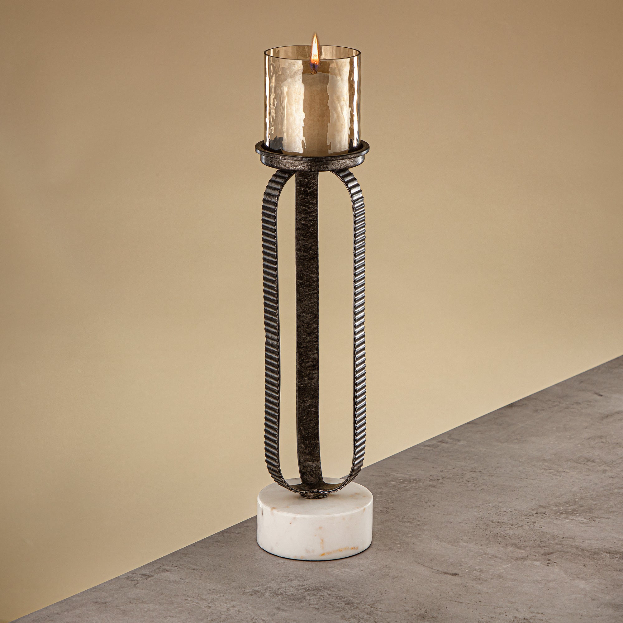 Almarjan Pillar Candle Holder 44cm Rustic Silver