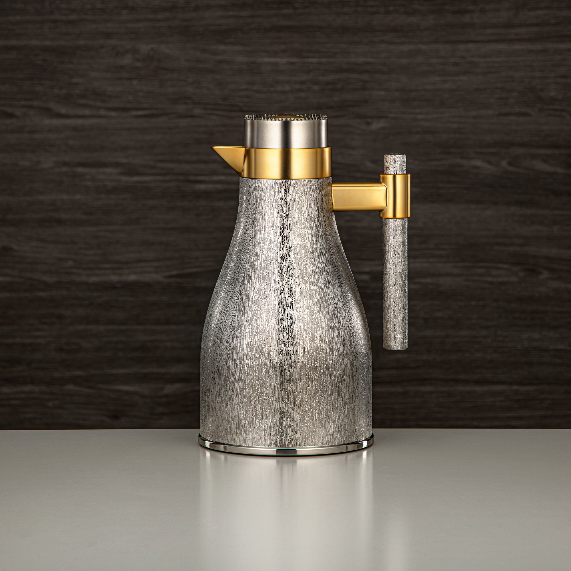 Almarjan Vacuum Flask Set ABS Push Button 1L + 1L Matt Nickel & Matt Gold (GOK-N-MN-MG) - Elegant Serving