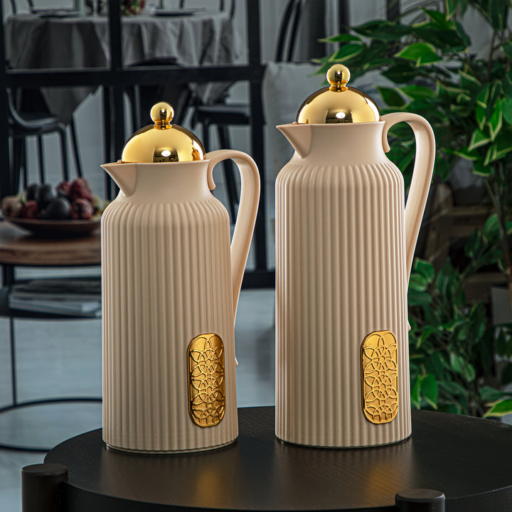 Almarjan 2 Pieces Vacuum Flask Set Beige & Gold - GT105-070/100 BG/G