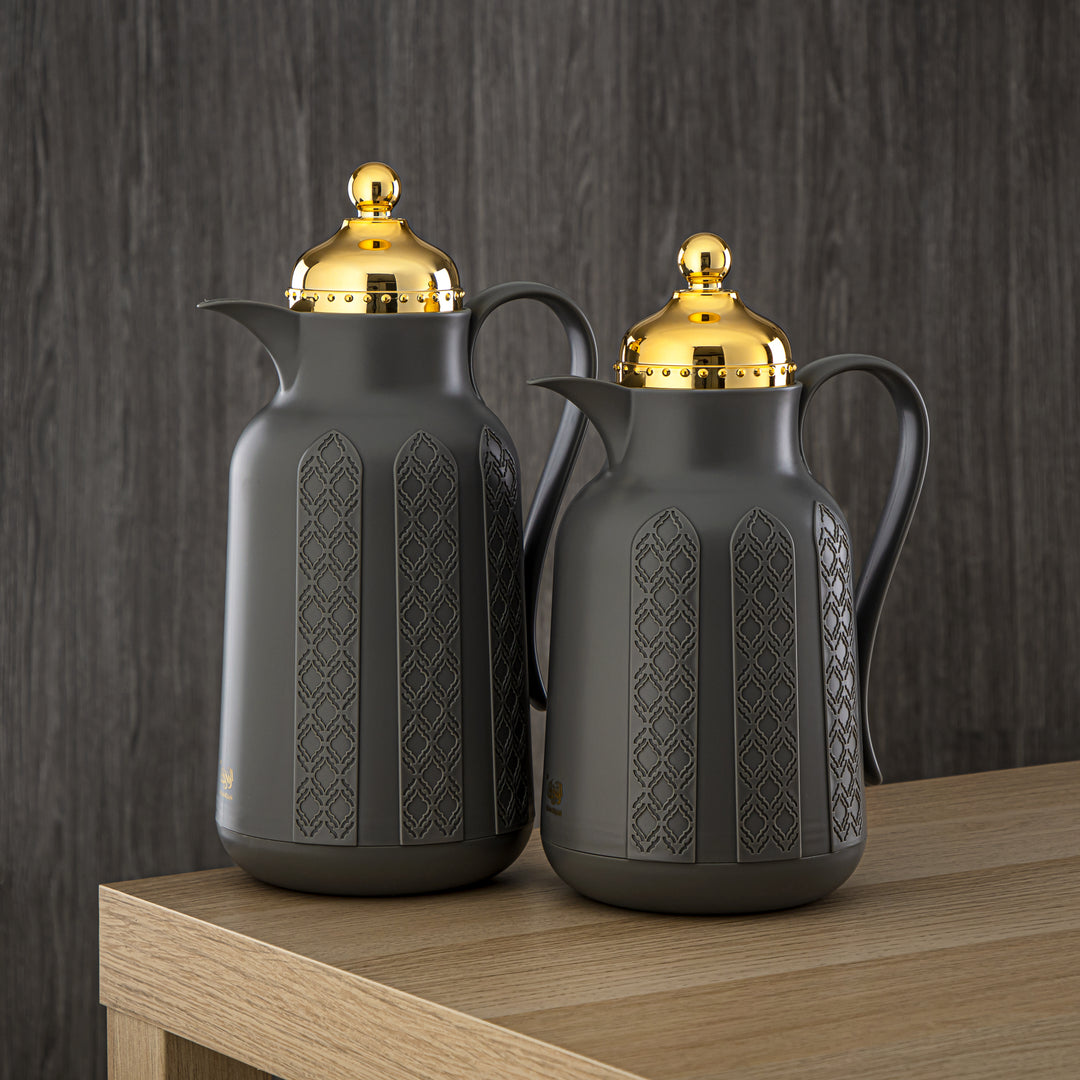 Almarjan 2 Pieces Vacuum Flask Set Pine Elephant Grey & Gold - GT110-070/100 EG/G