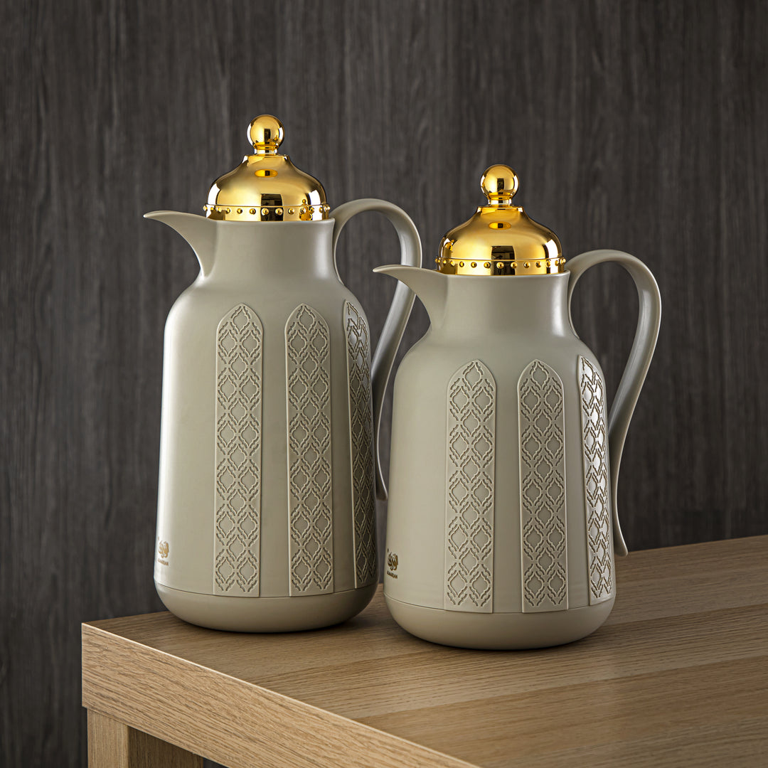 Almarjan 2 Pieces Vacuum Flask Set Pine Soft Grey & Gold - GT110-070/100 SG/G
