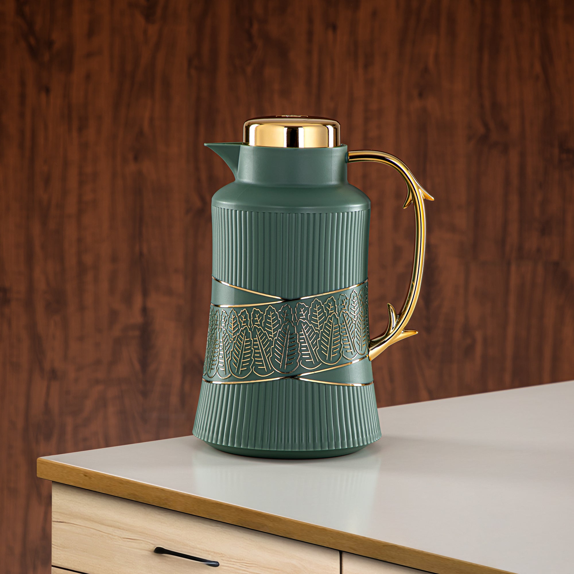 Almarjan 2 Pieces Vacuum Flask Set Sage Green & Gold - GT112AB-100 NGR/G