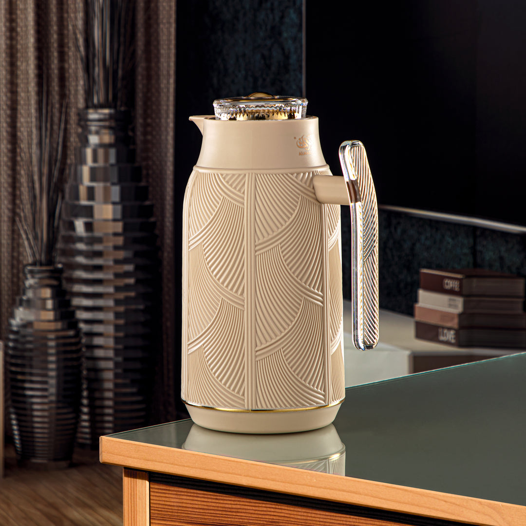 Almarjan 1 Liter Vacuum Flask Set Beige & Gold - GT113-100 BG/G