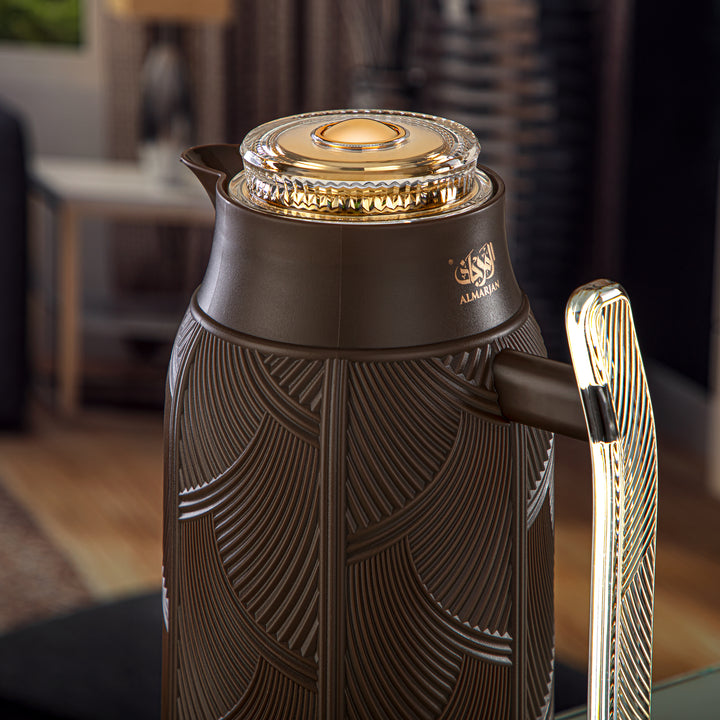 Almarjan 1 Liter Vacuum Flask Set Brown & Gold - GT113-100 BR/G