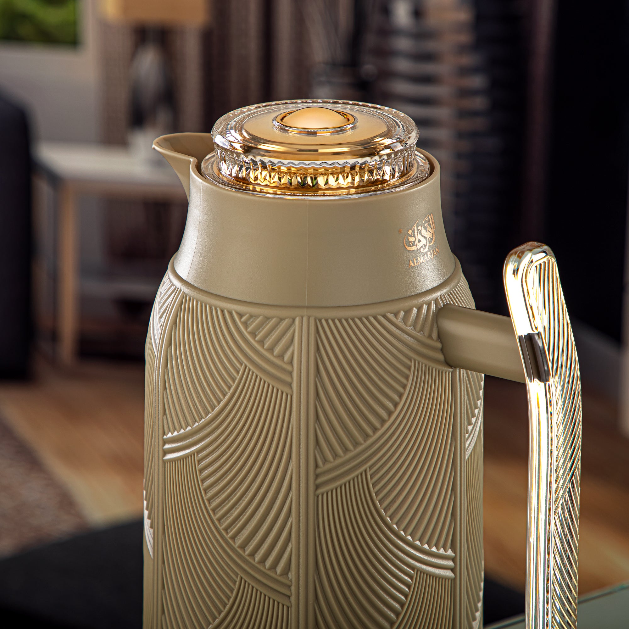 Almarjan 1 Liter Vacuum Flask Khaki & Gold - GT113-100 NRM/G