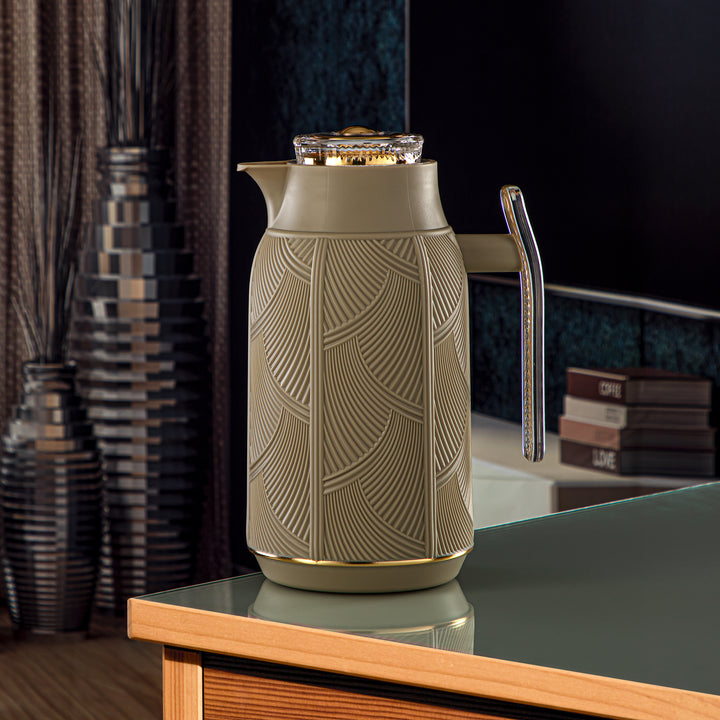 Almarjan 1 Liter Vacuum Flask Set Khaki & Gold - GT113-100 NRM/G