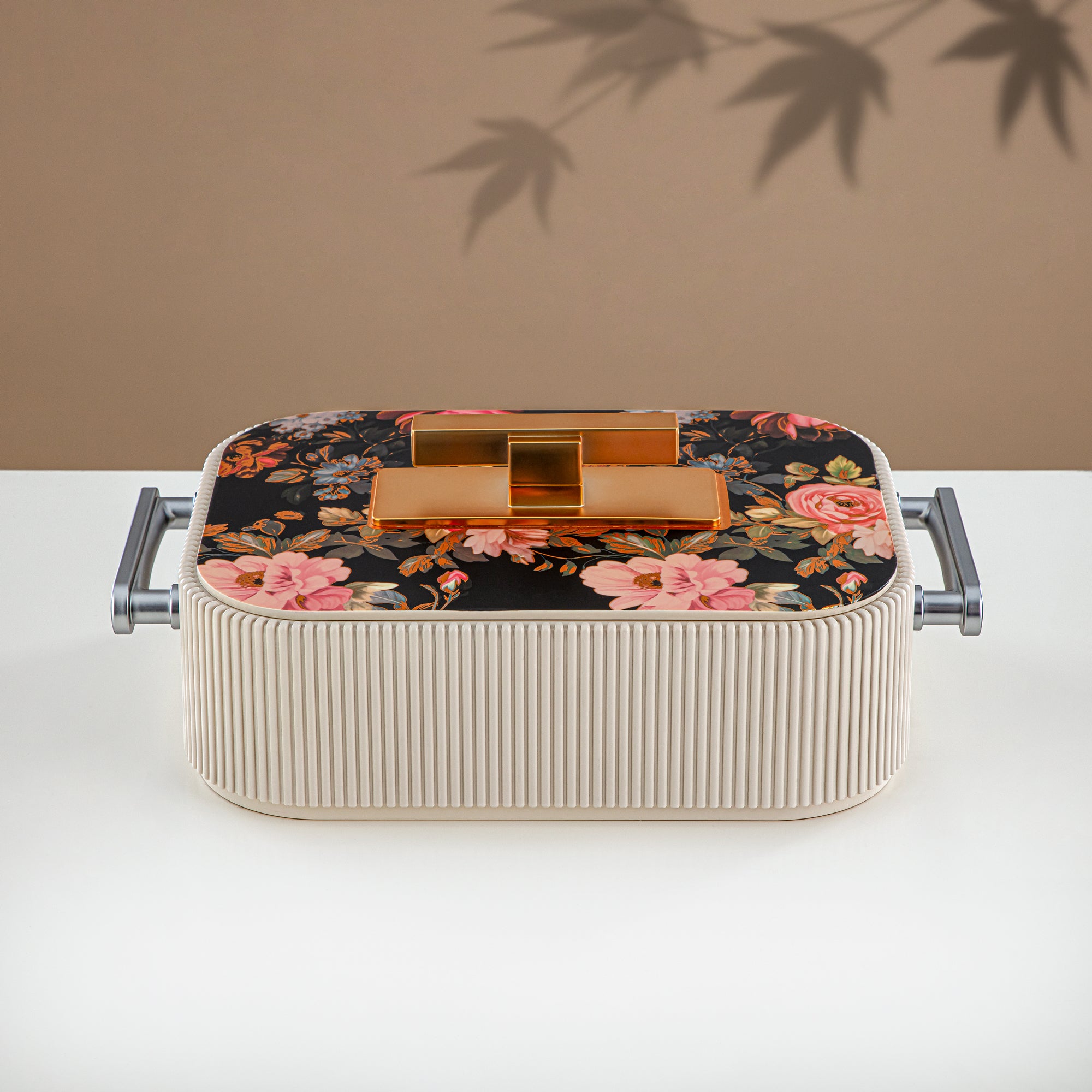 Almarjan Hot Pot ABS, 3000ML, Floral Beige & Matt Gold (HP06-300SP-AZ04G) - Elegant Serving