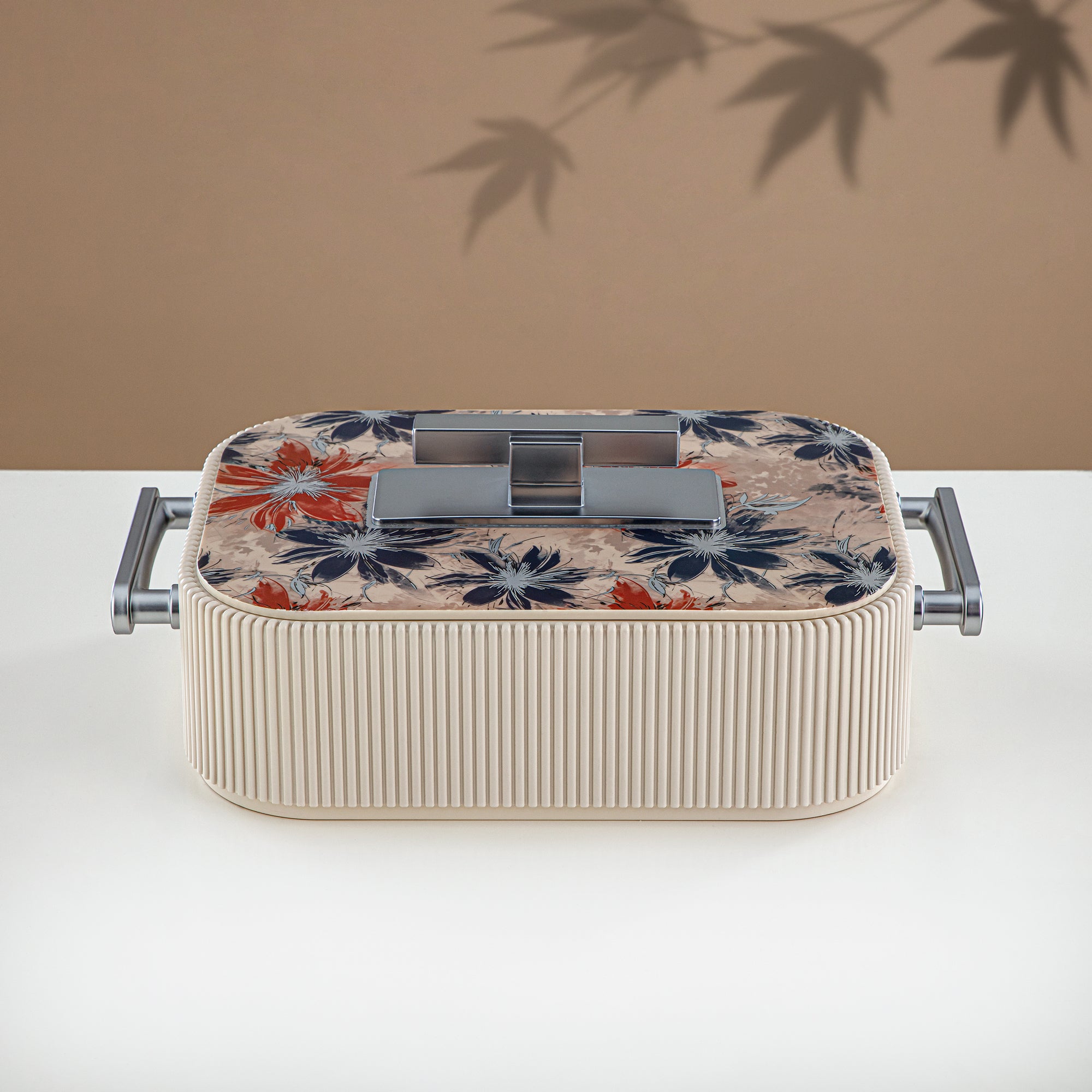 Almarjan Hot Pot ABS, 3000ML, Floral Beige & Matt Silver (HP06-300SP-AZ05S) - Elegant Serving