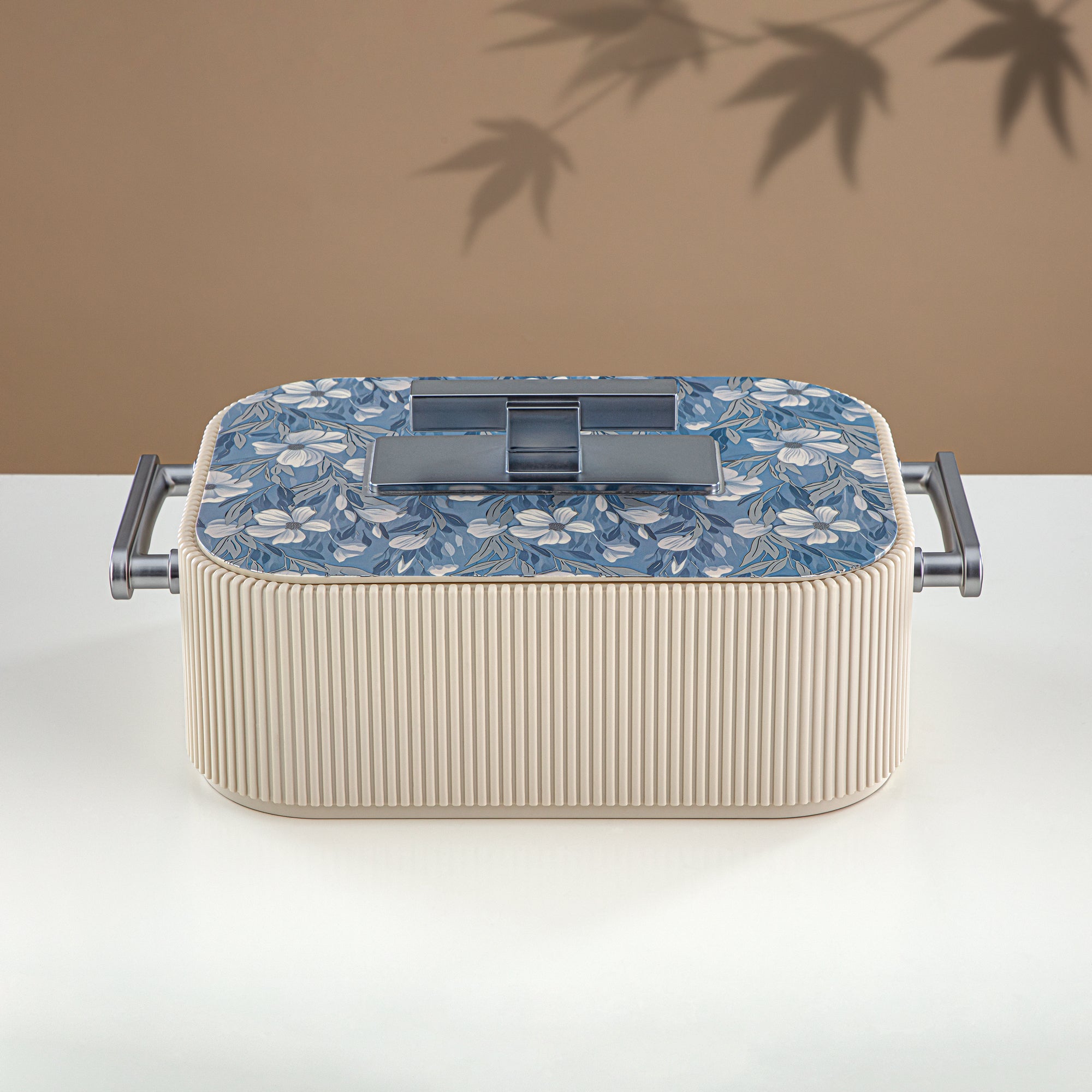 Almarjan Hot Pot ABS, 4000ML, Floral Beige & Matt Silver (HP06-400SP-AZ01S) - Elegant Serving