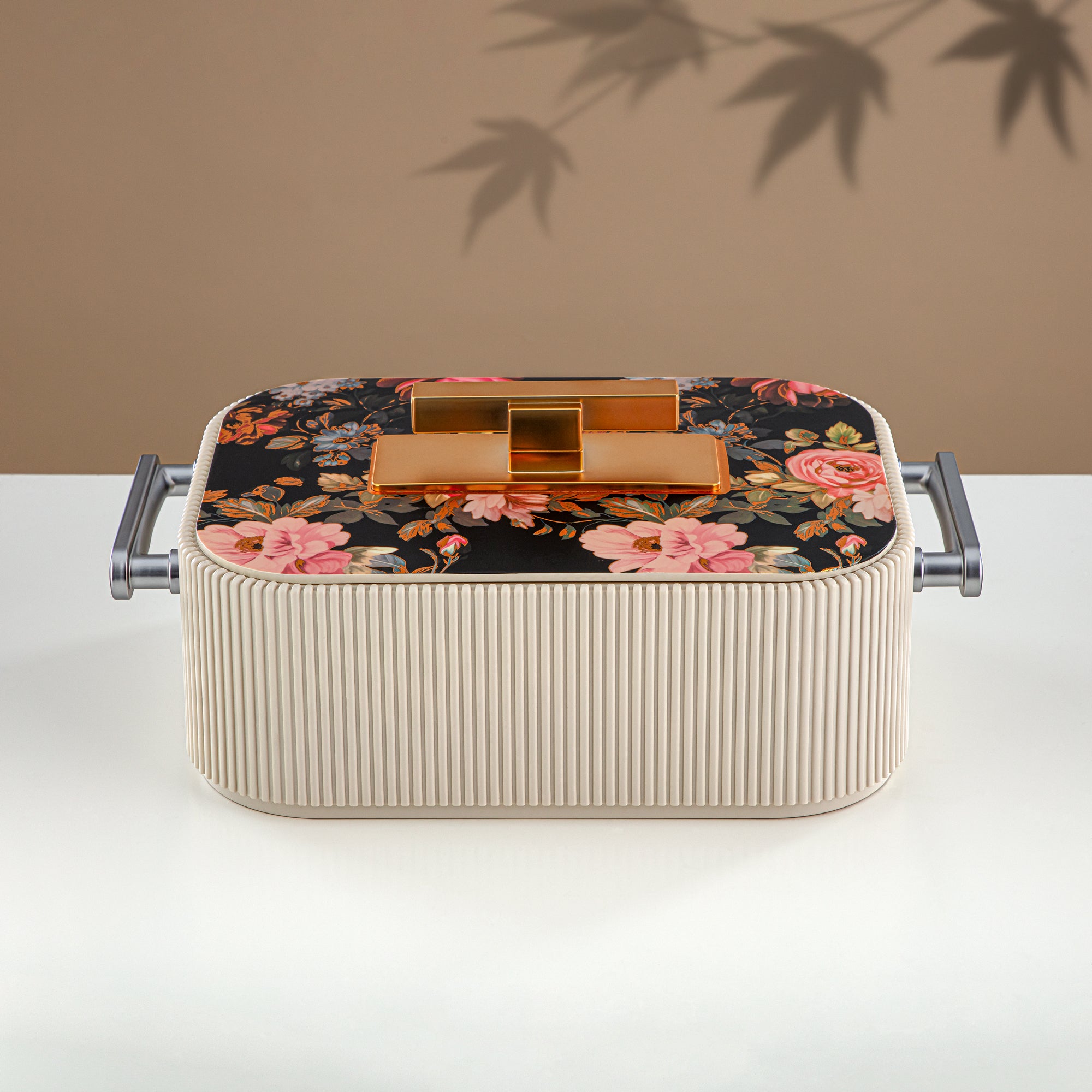 Almarjan Hot Pot ABS, 4000ML, Floral Beige & Matt Gold (HP06-400SP-AZ04G) - Elegant Serving