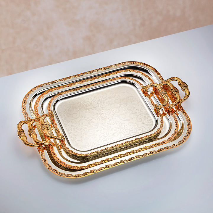 Almarjan 3 Pieces Serving Tray Set Silver & Gold - HT2305005