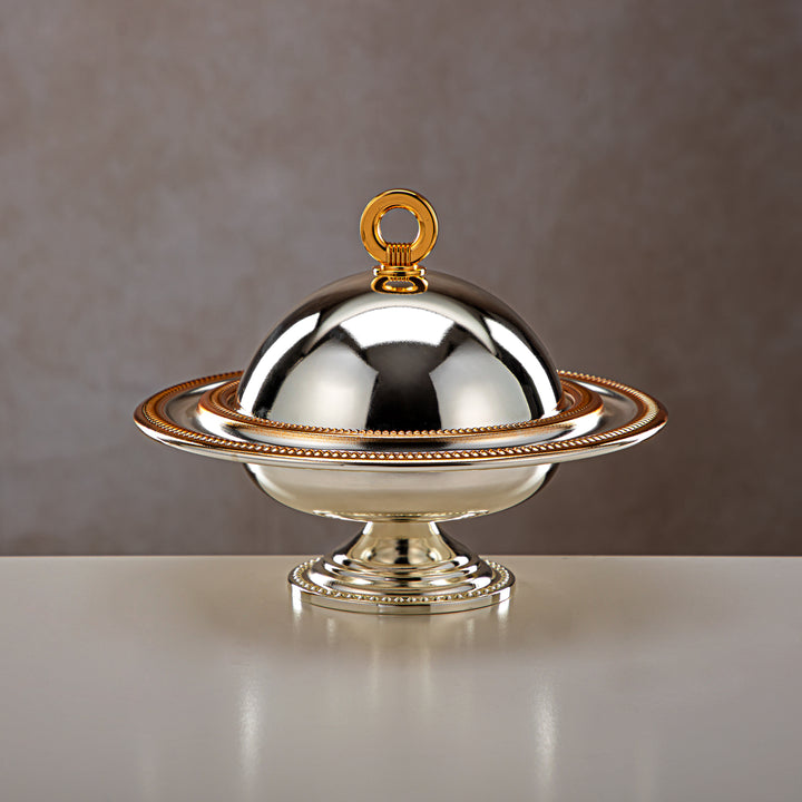 Almarjan 21 CM Date Bowl With Cover Silver & Gold - HT2305022