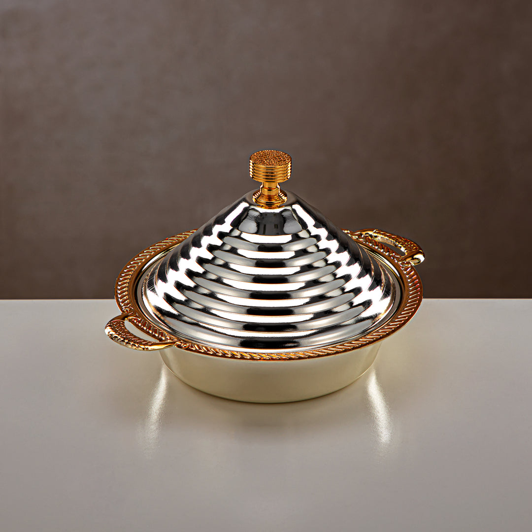 Almarjan 15.5 CM Date Bowl With Cover Silver & Gold - HT2305028