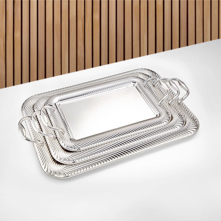 Almarjan 3 Pieces Serving Tray Set Silver - HT2308008