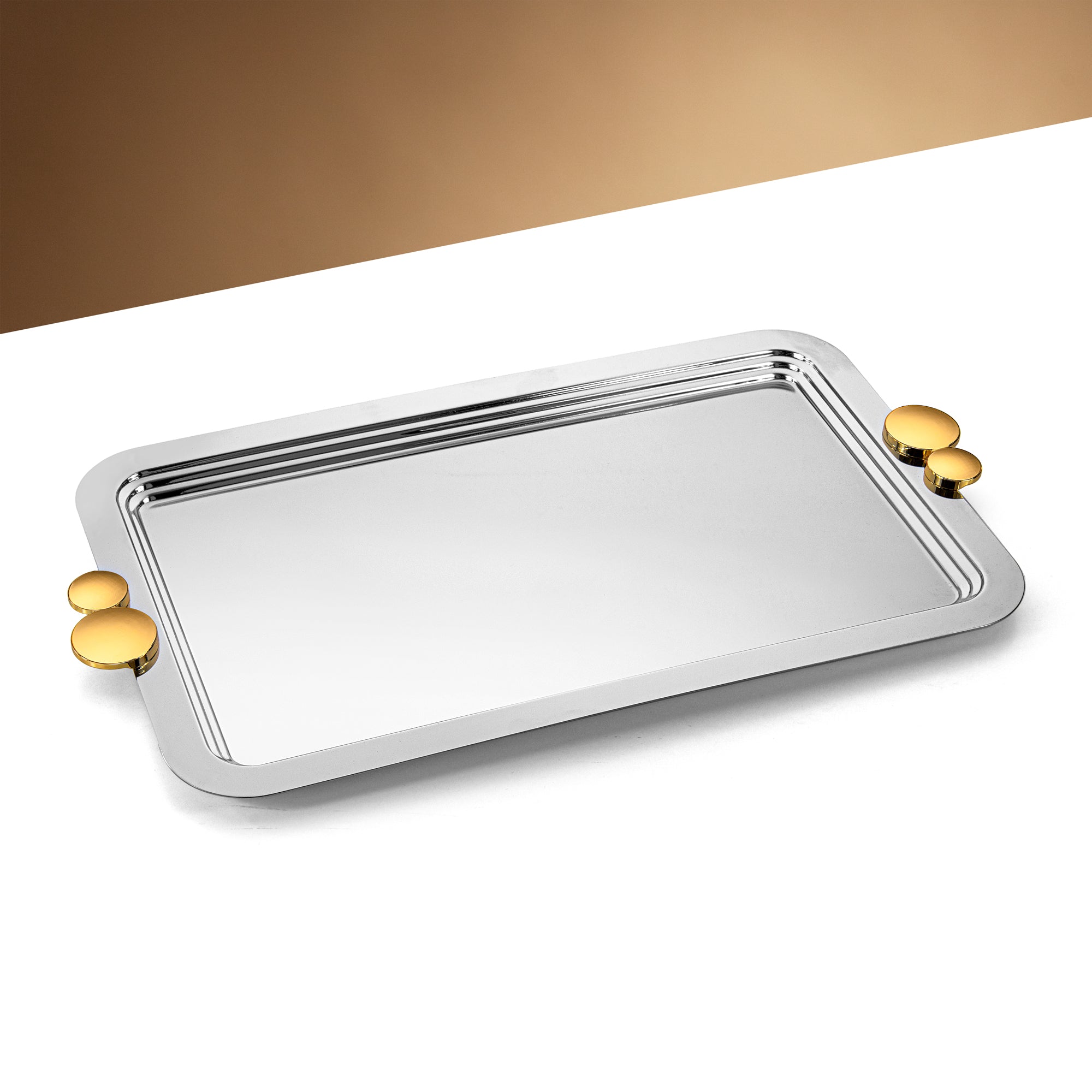 Almarjan 53 CM Serving Tray Shiny Silver & Gold - HT2506002