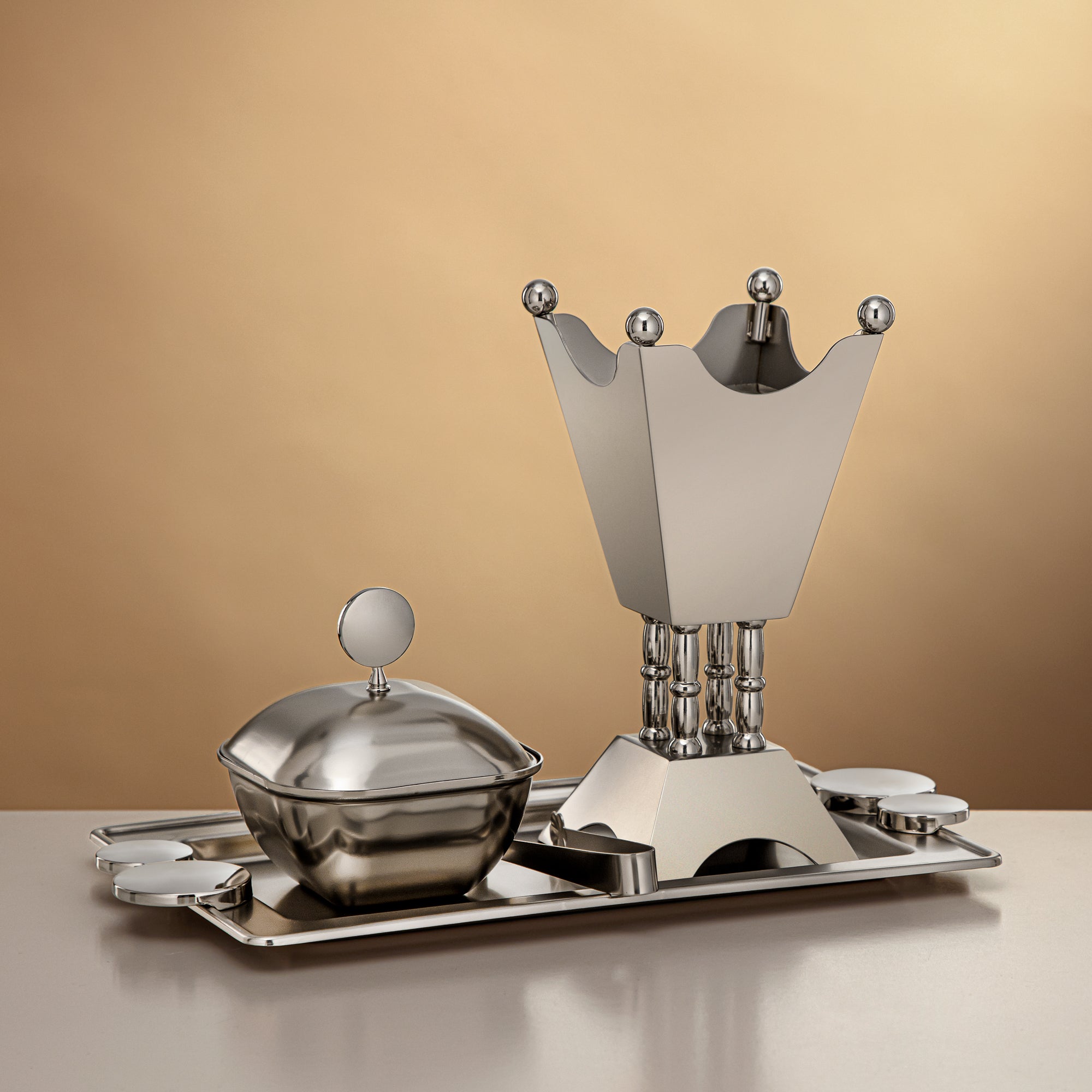 Almarjan 4 Pieces Incense Burner Set Matte Nickel - HT2506046