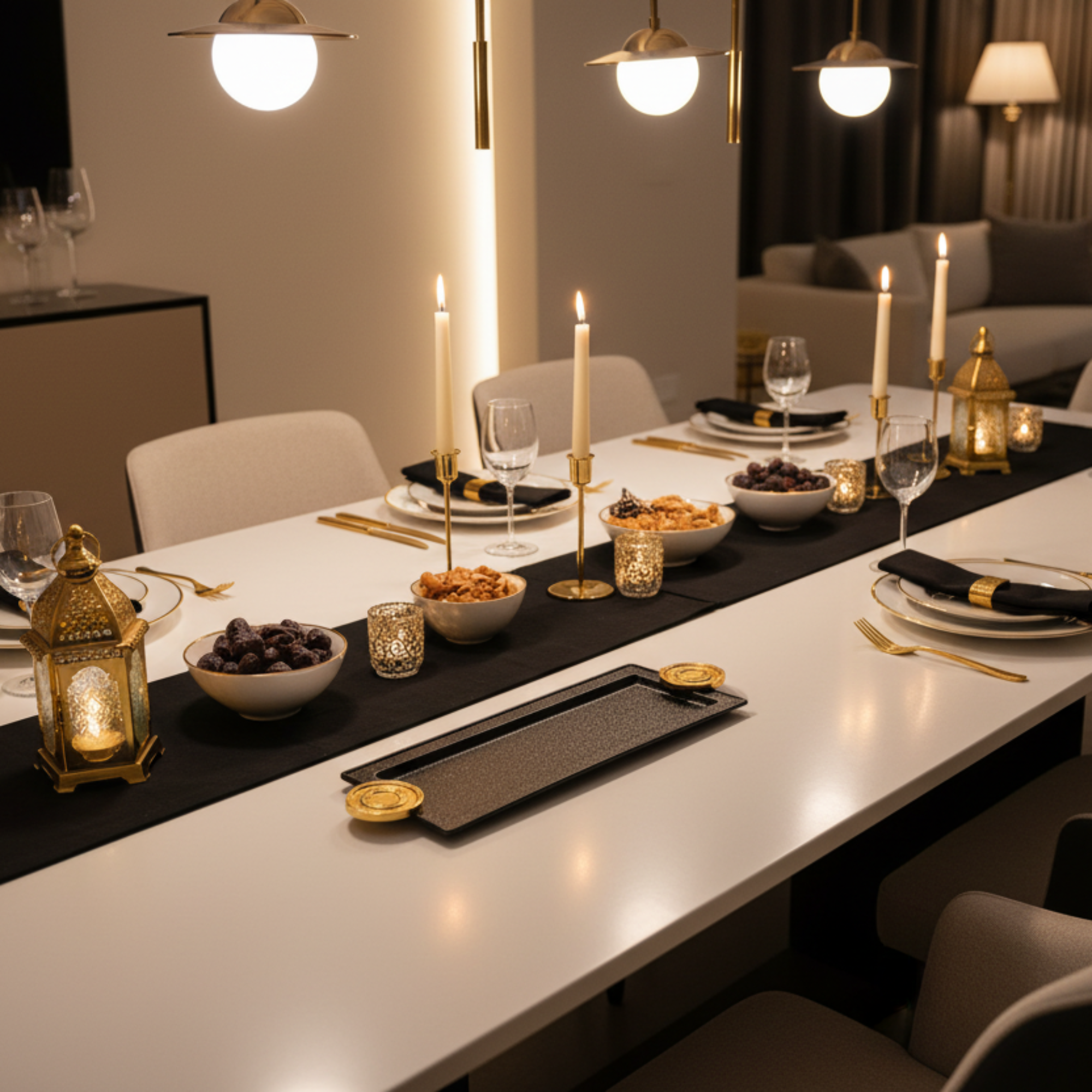 صينية تقديم المرجان 56 سم أسود وذهبي بتصميم متشقق