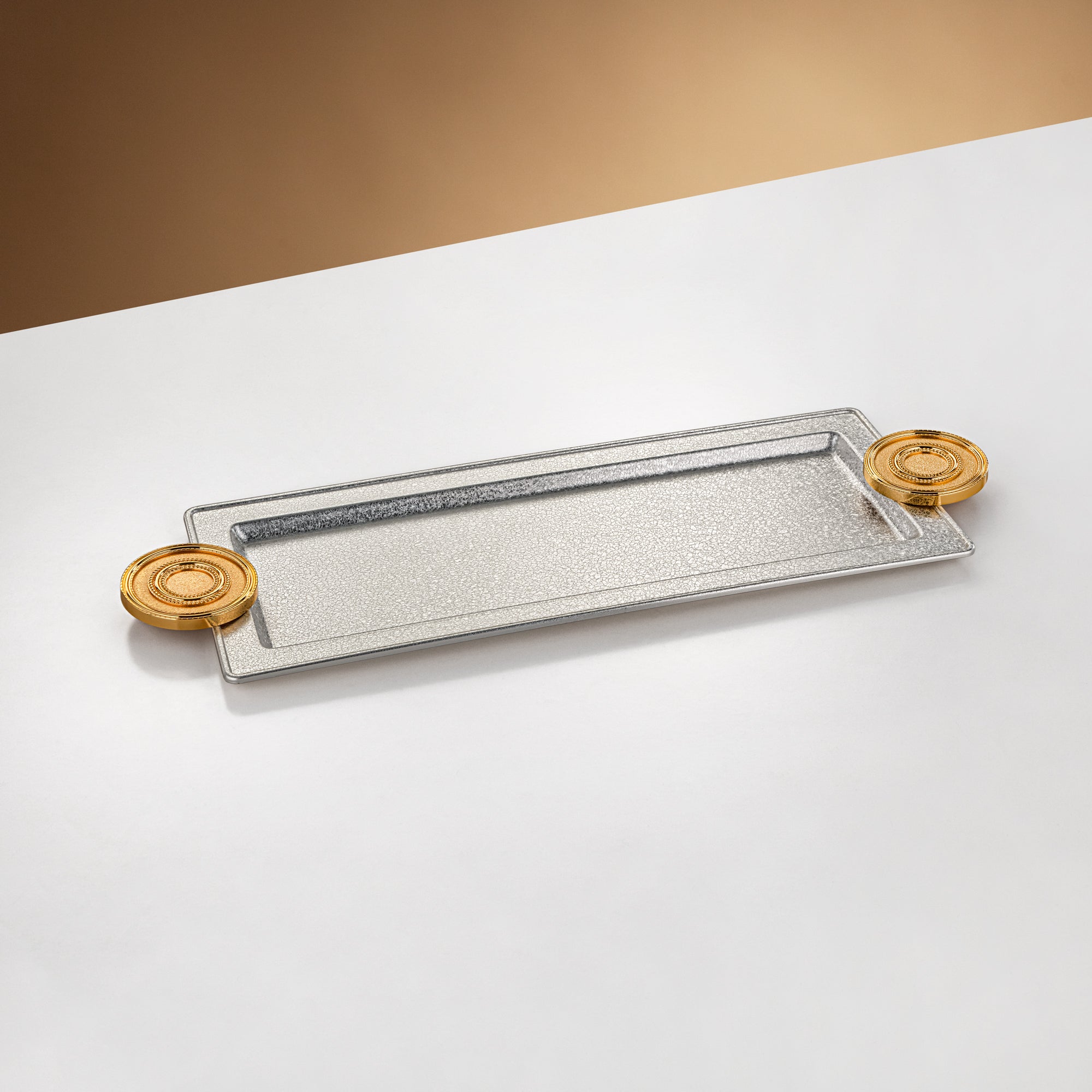 Almarjan Serving Tray 56 cm Silver & Gold Crackle