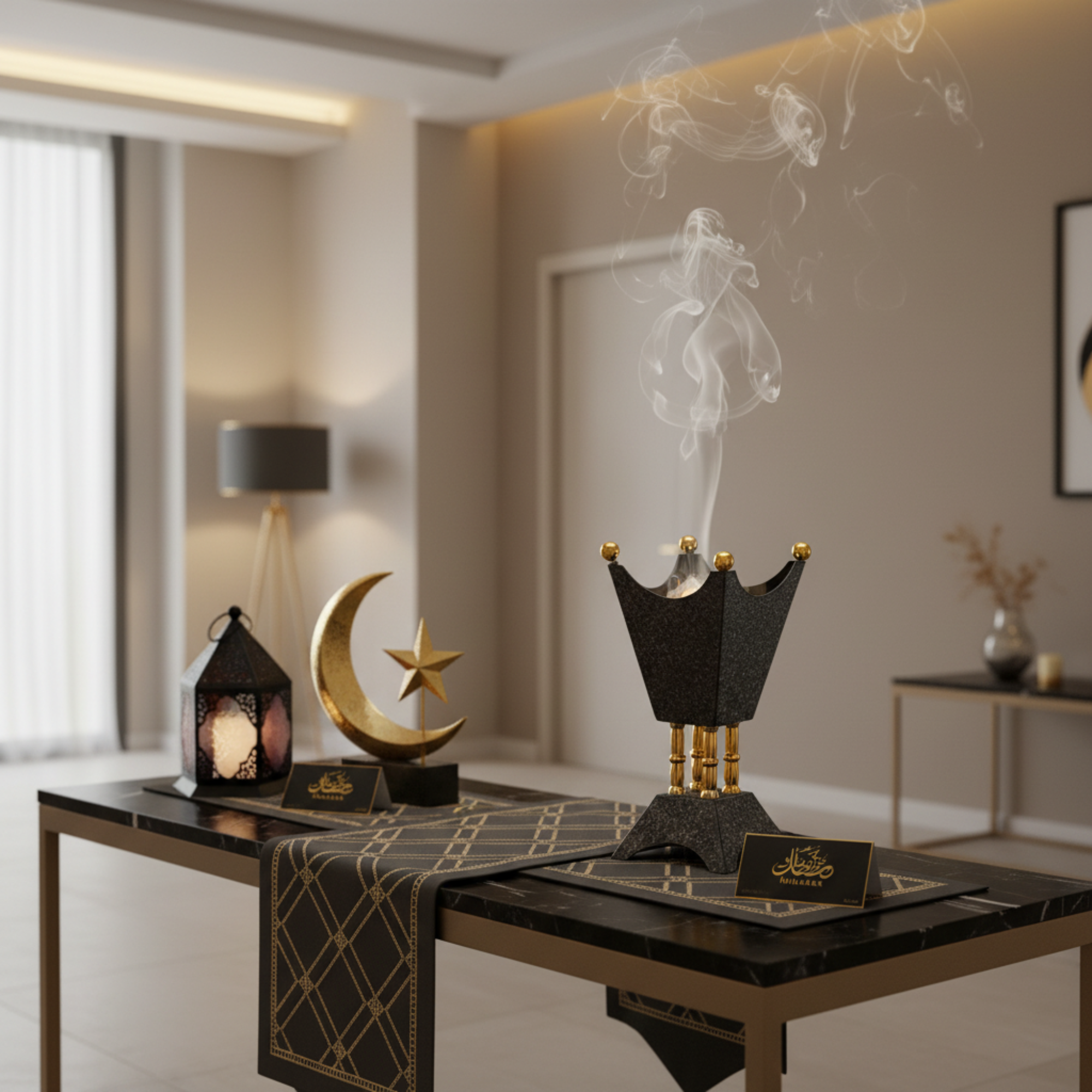 مبخرة المرجان باللونين الأسود والذهبي 22 سم