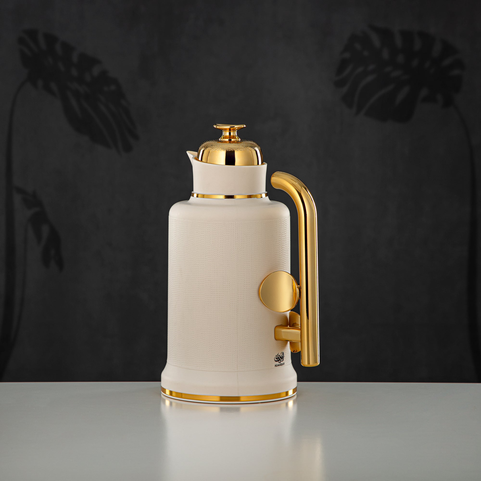 Almarjan Vacuum Flask Set, ABS, Push Button, 1L + 1L, Matt Ivory & Gold (IZ-MIVYG) - Modern Elegance