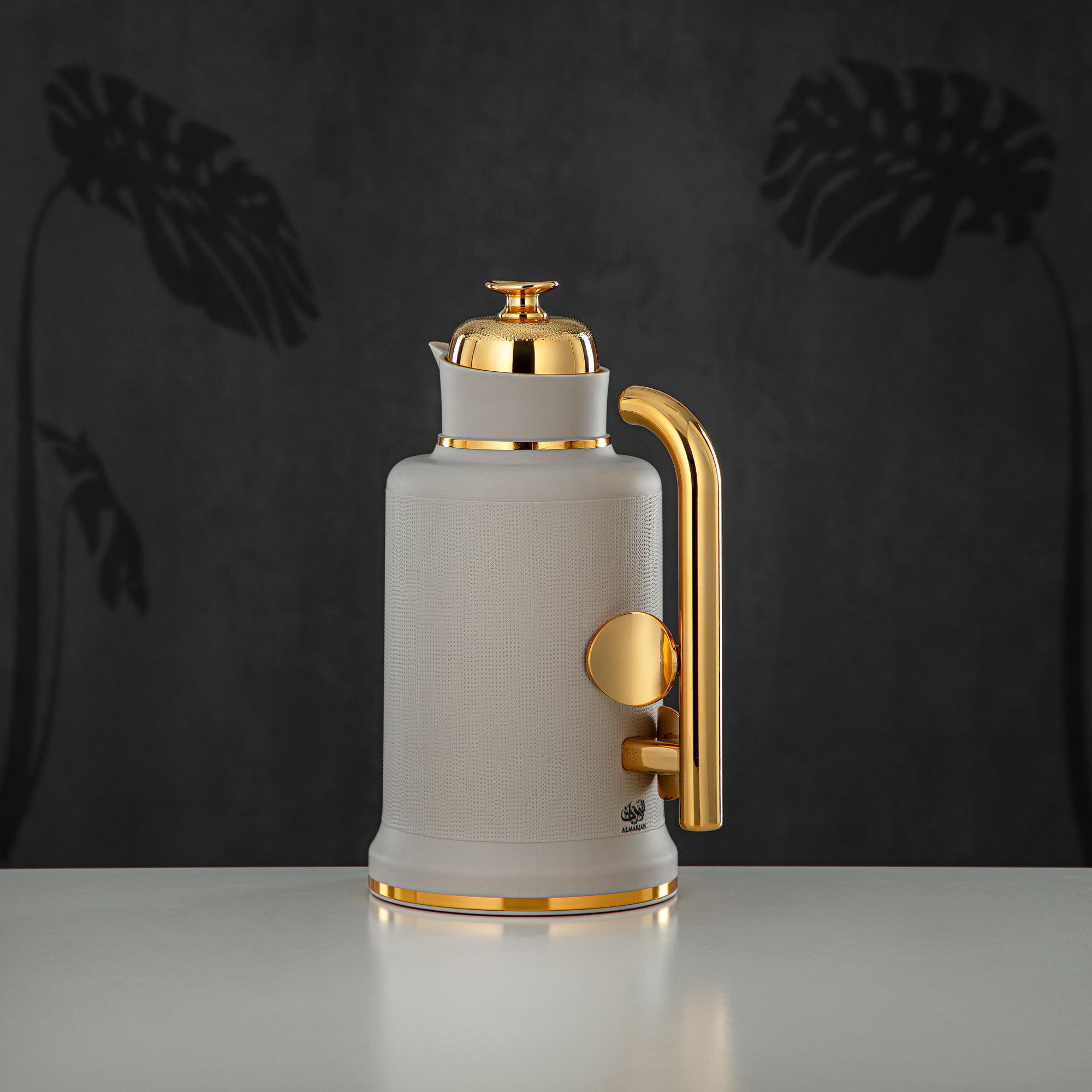 Almarjan Vacuum Flask Set, ABS, Push Button, 1L + 1L, Matt Grey & Gold (IZ-MLSGG) - Modern Elegance