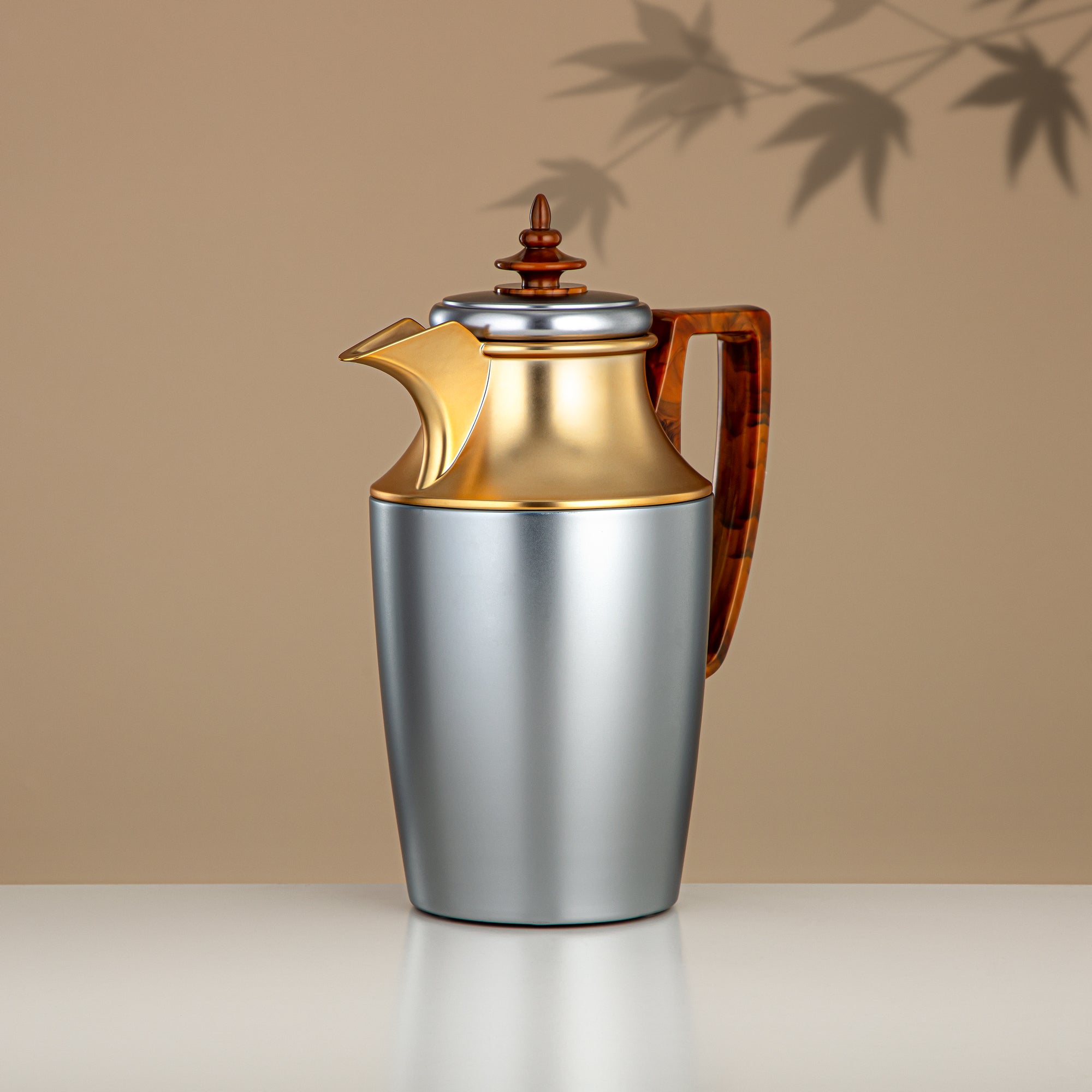 مجموعة طقم ترامس، زر ضغط، 1 لتر + 1 لتر، فضي مطفي وذهبي مطفي (JBH10T/10C-H/S/S/H/S) - شاي وقهوة ترمس