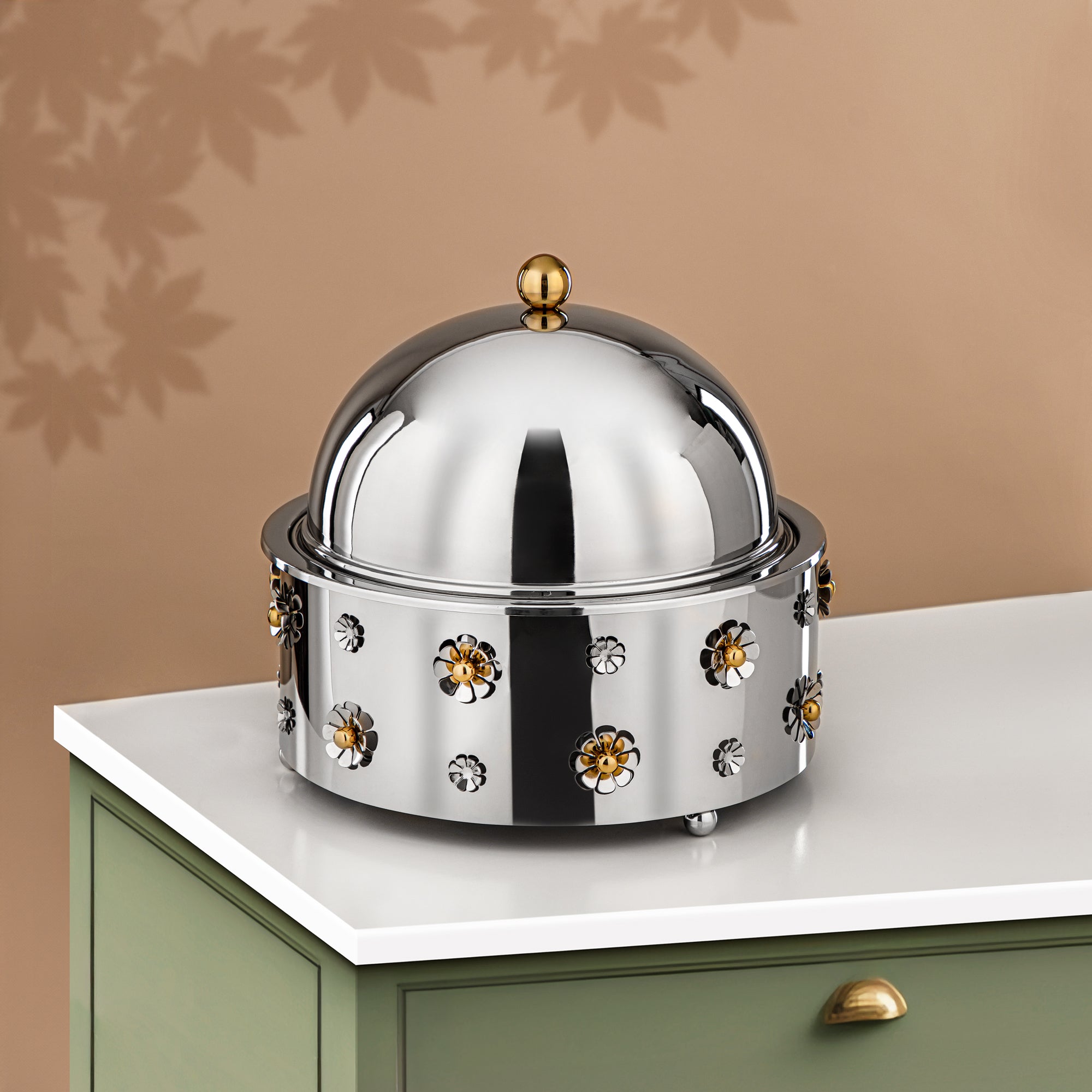 Almarjan Food Warmer Stainless Steel 5L Silver & Gold (MD-3003A) - Stylish Serveware