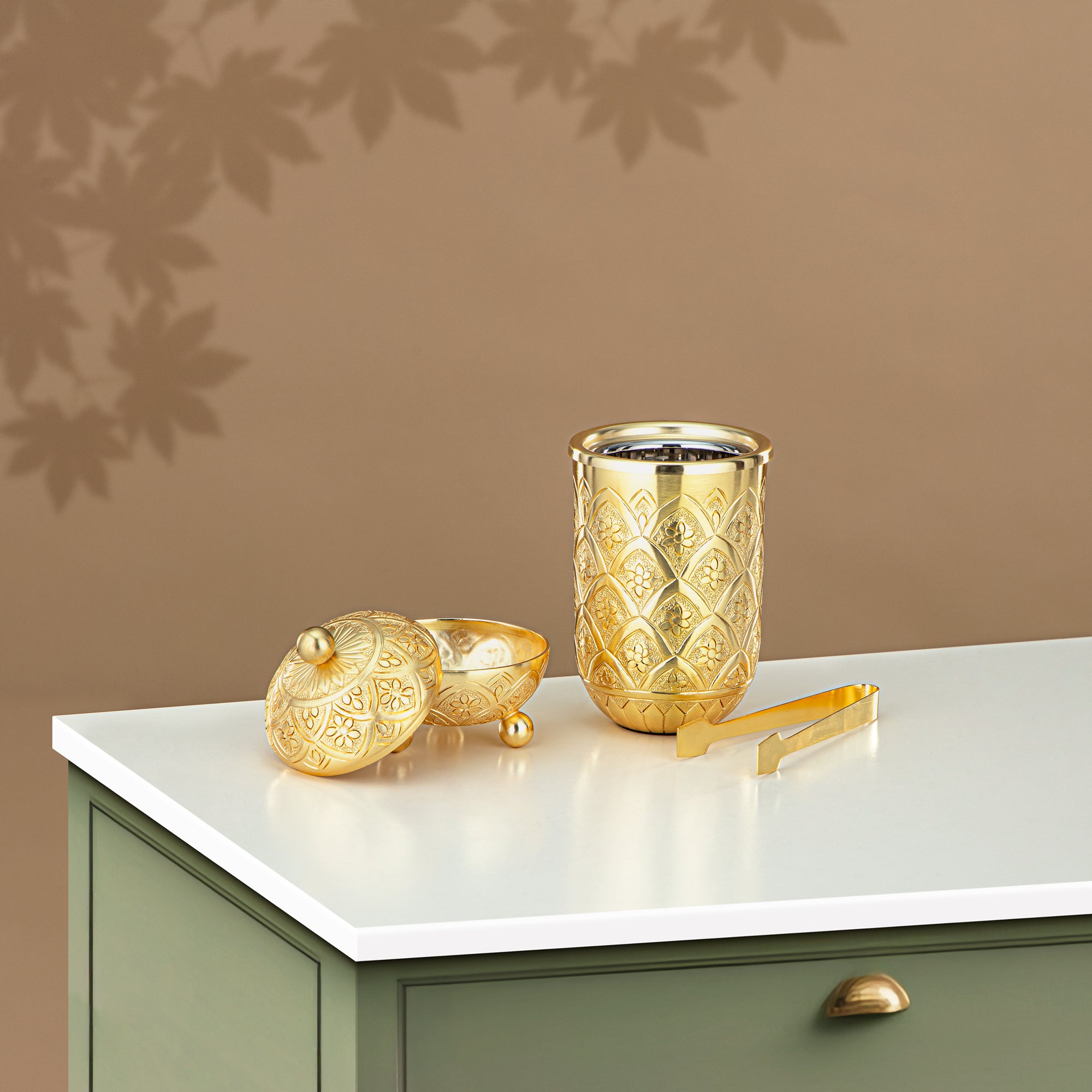 Almarjan Incense Burner Set, Gold (MD-3006) - Oud Burner