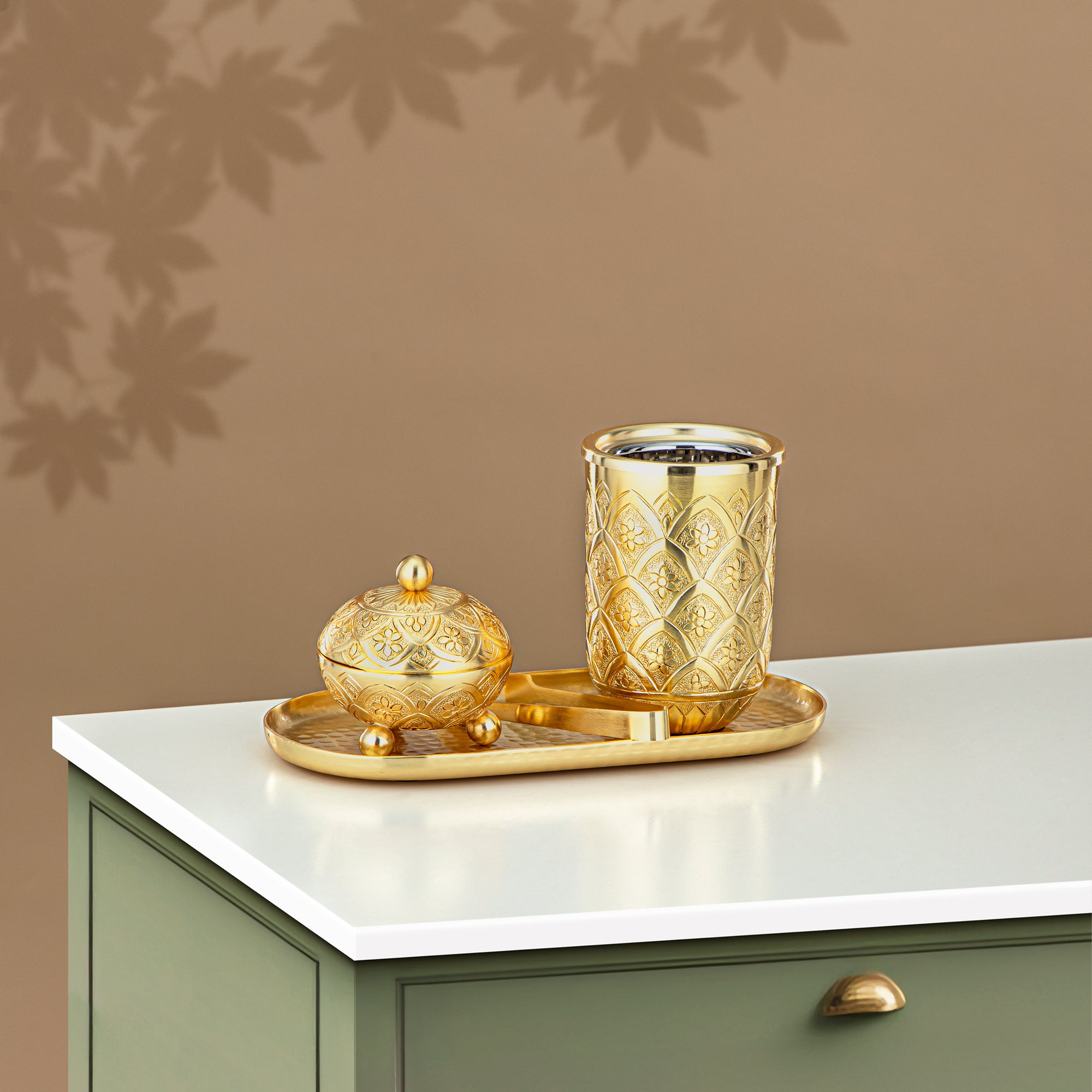 Almarjan Incense Burner Set, Gold (MD-3006) - Oud Burner