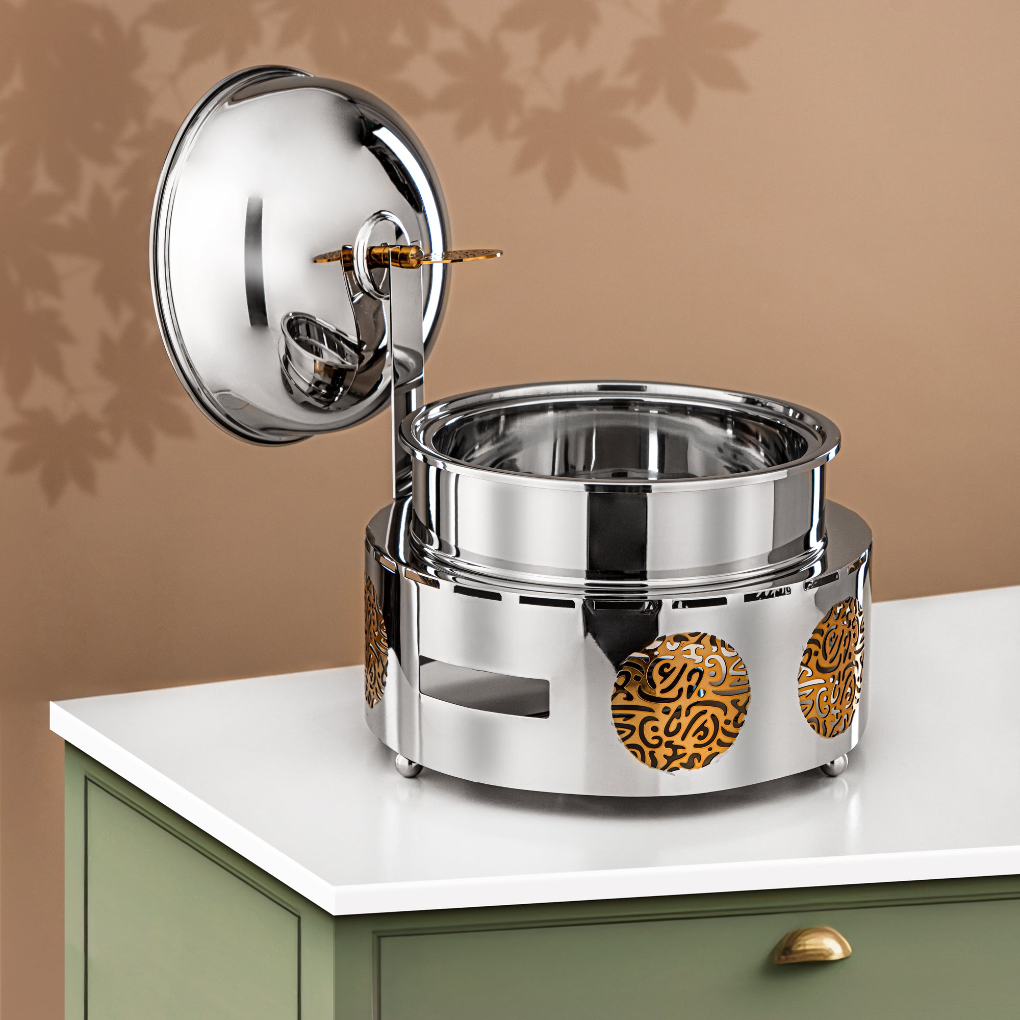 طبق شافينغ ألمرجان ستانلس ستيل 3 لتر فضي وذهبي (MD-3015B) - أدوات تقديم أنيقة