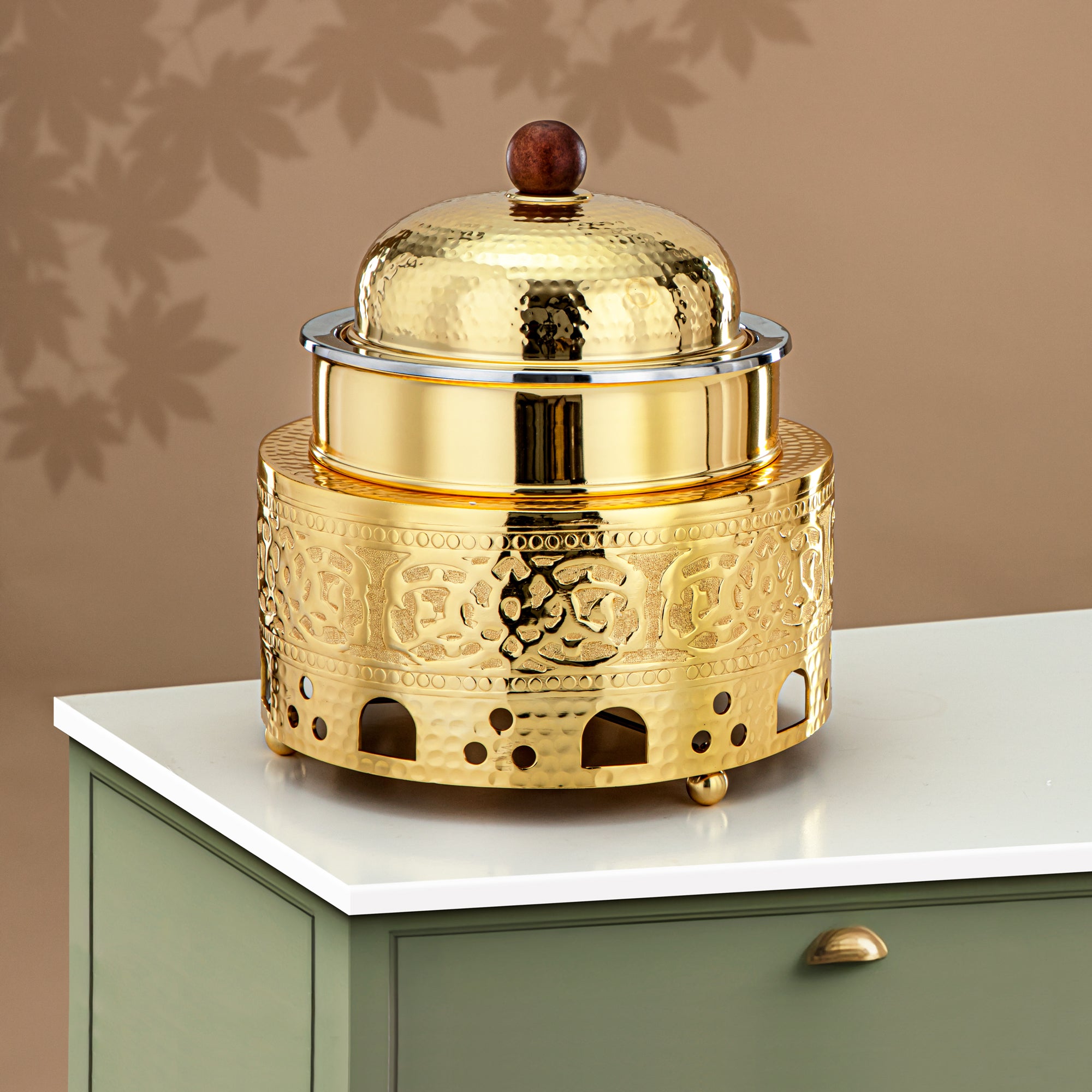 Almarjan Chafing Dish Stainless Steel, 26CM (1.25 Liters), Gold (MD-3044) - Stylish Serveware