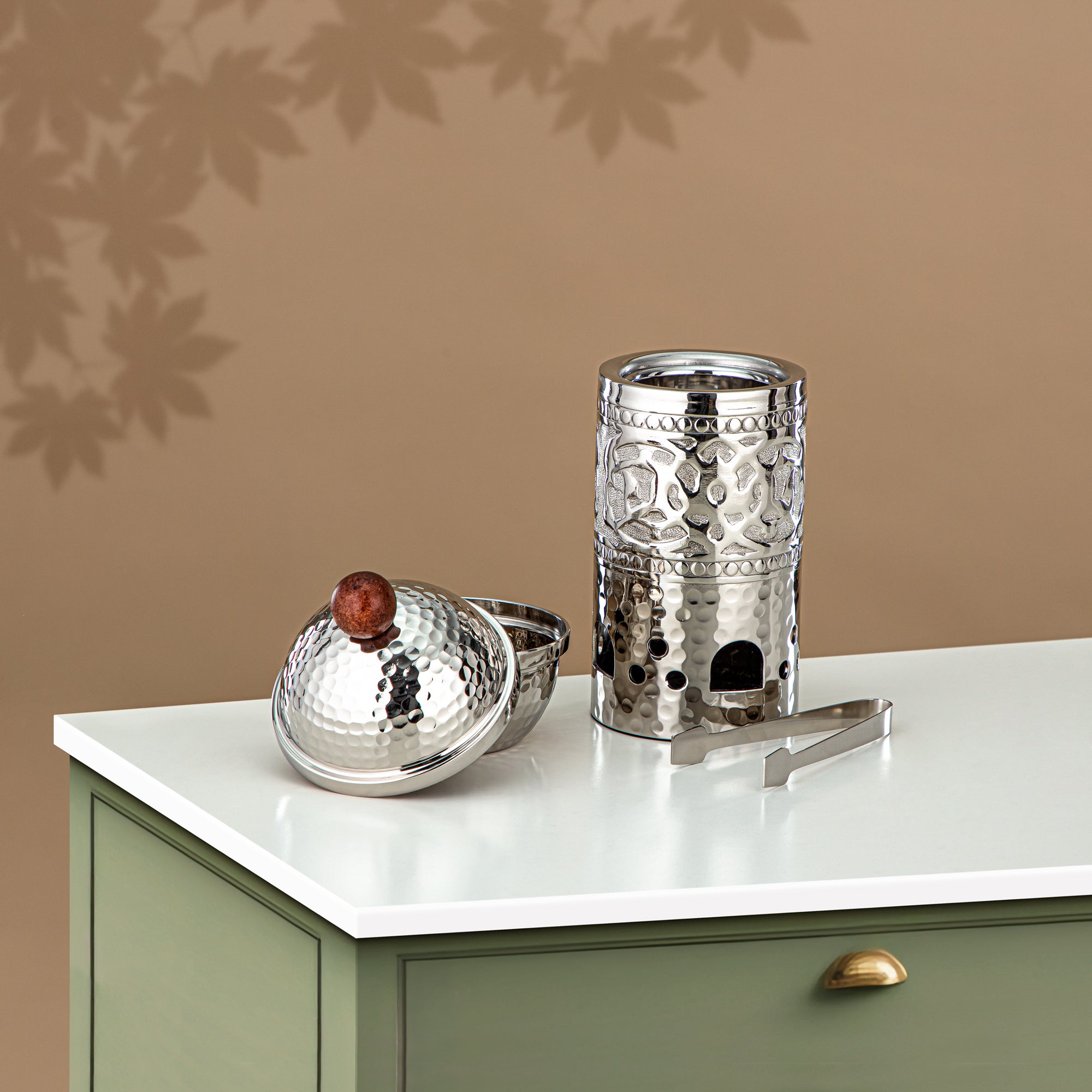 Almarjan Incense Burner Set, Silver (MD-3053) - Oud Burner