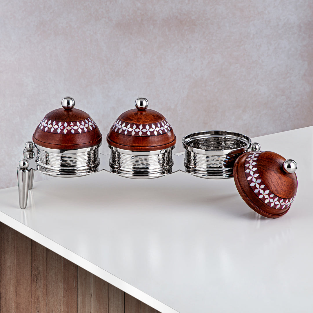 Almarjan 3 Part Candy Set Wood & Silver - MD-2106 C