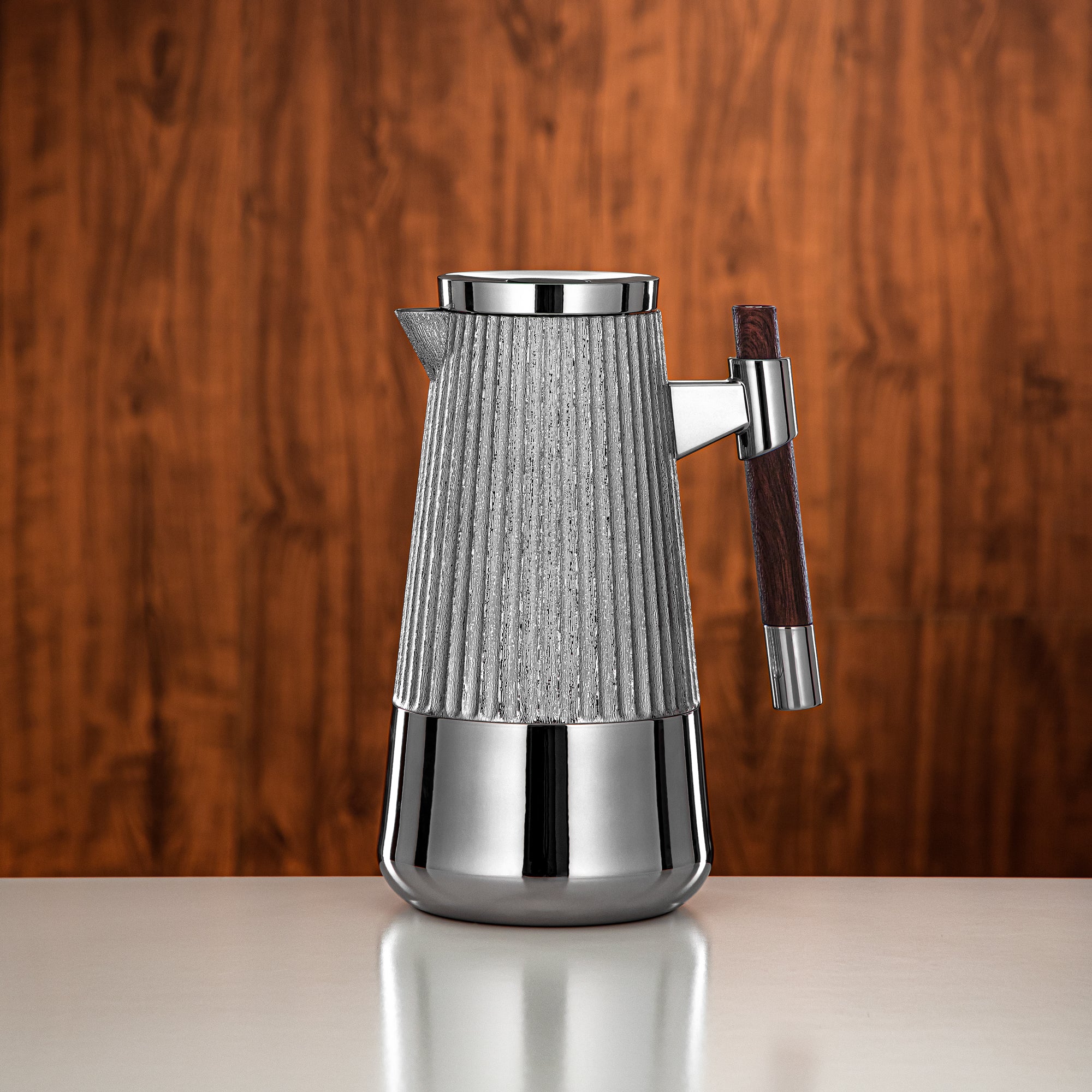 Almarjan Vacuum Flask Set 1L + 1L Silver & Matt Dark Wood