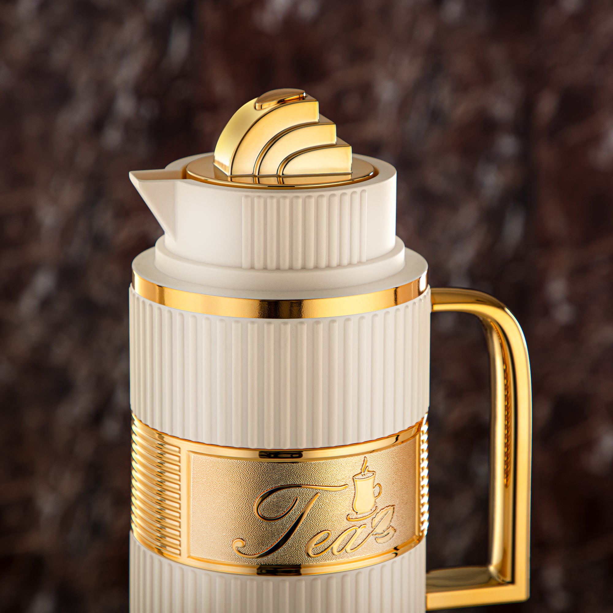 Almarjan Vacuum Flask Set, ABS, Push Button - 1L + 1L, Ivory & Gold (OUD-MIVYG) - Tea & Coffee