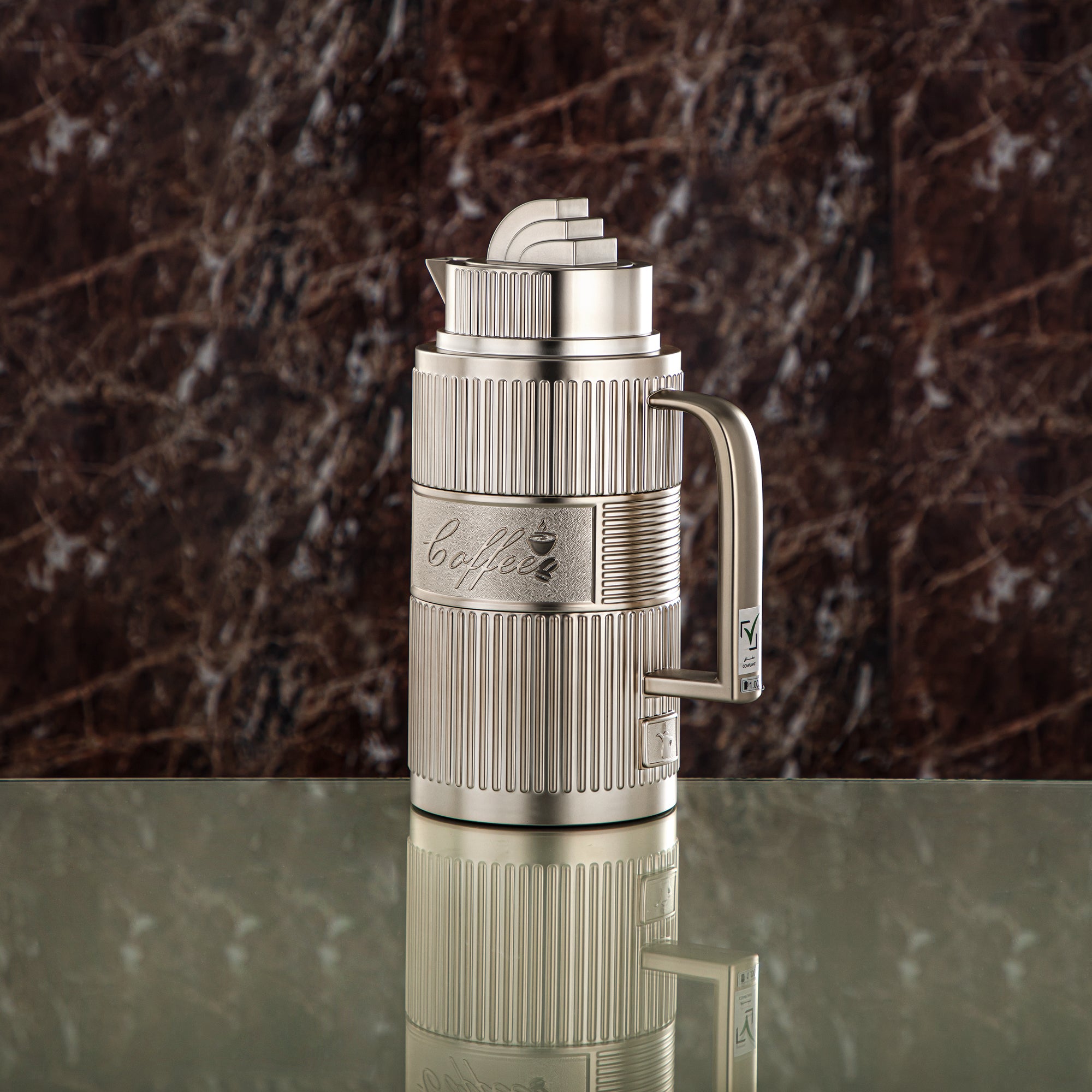 Almarjan Vacuum Flask Set, ABS, Push Button - 1L + 1L, Matt Silver (OUD-MN) - Tea & Coffee