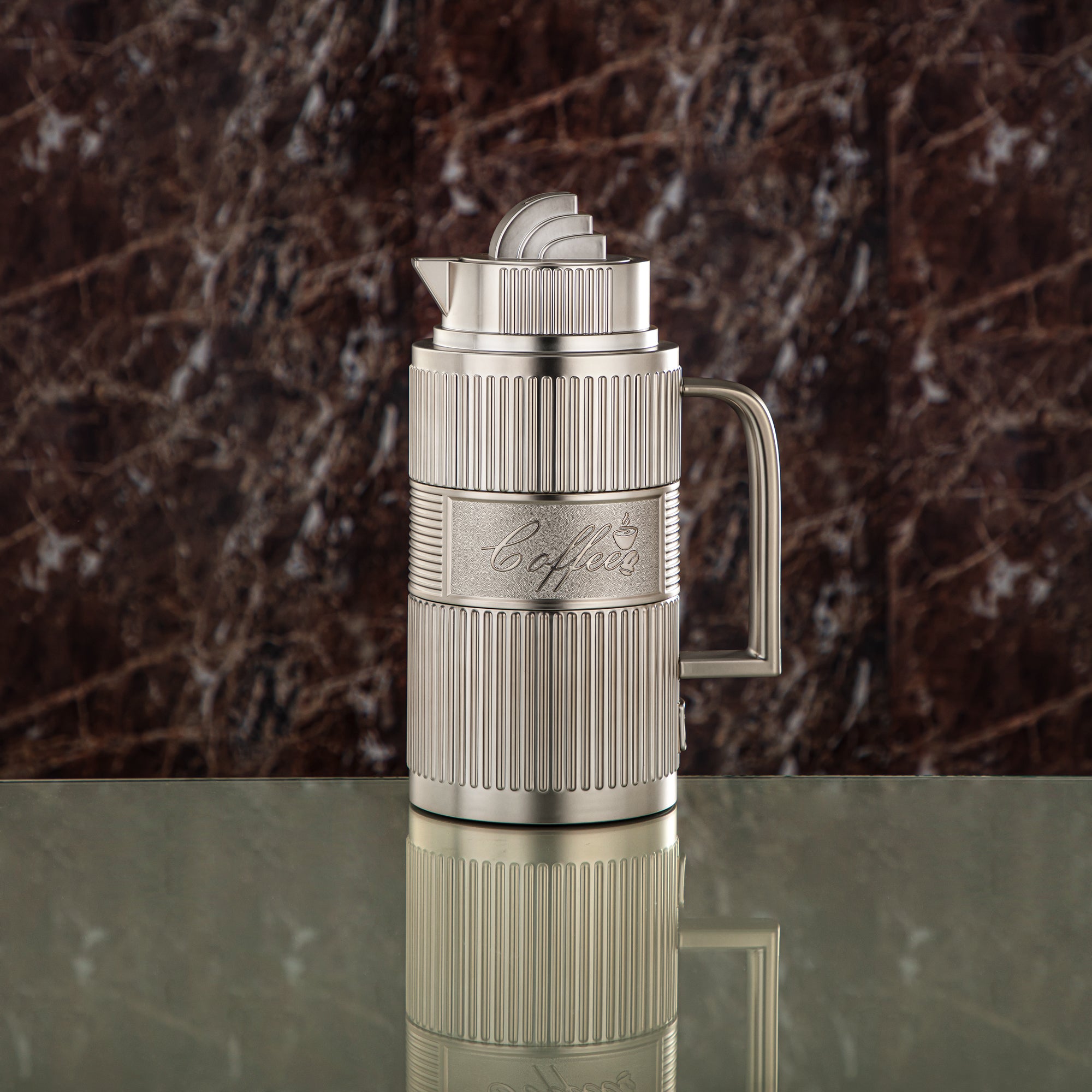 Almarjan Vacuum Flask Set, ABS, Push Button - 1L + 1L, Matt Silver (OUD-MN) - Tea & Coffee
