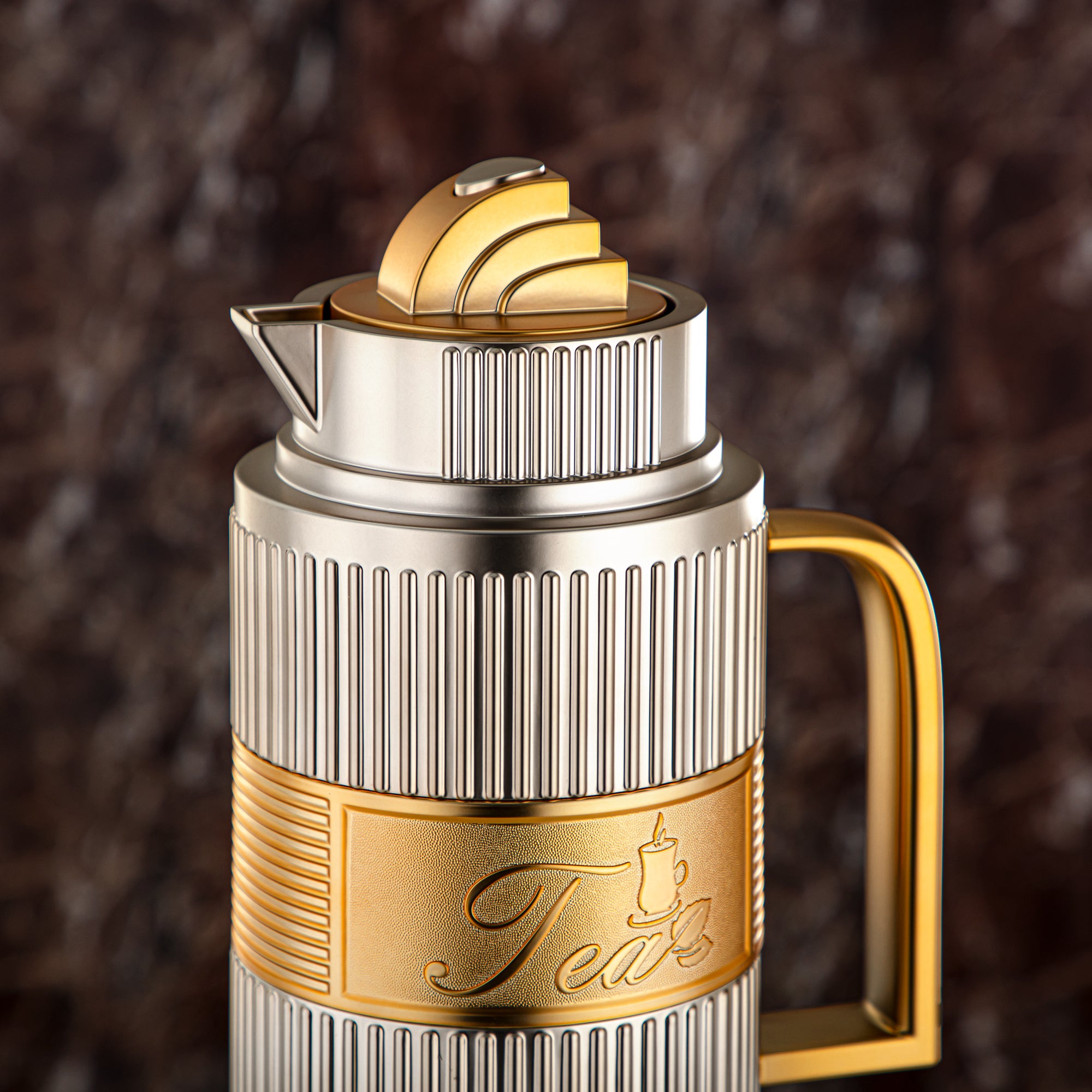 Almarjan Vacuum Flask Set, ABS, Push Button - 1L + 1L, Matt Silver & Matt Gold (OUD-MNMG) - Tea & Coffee